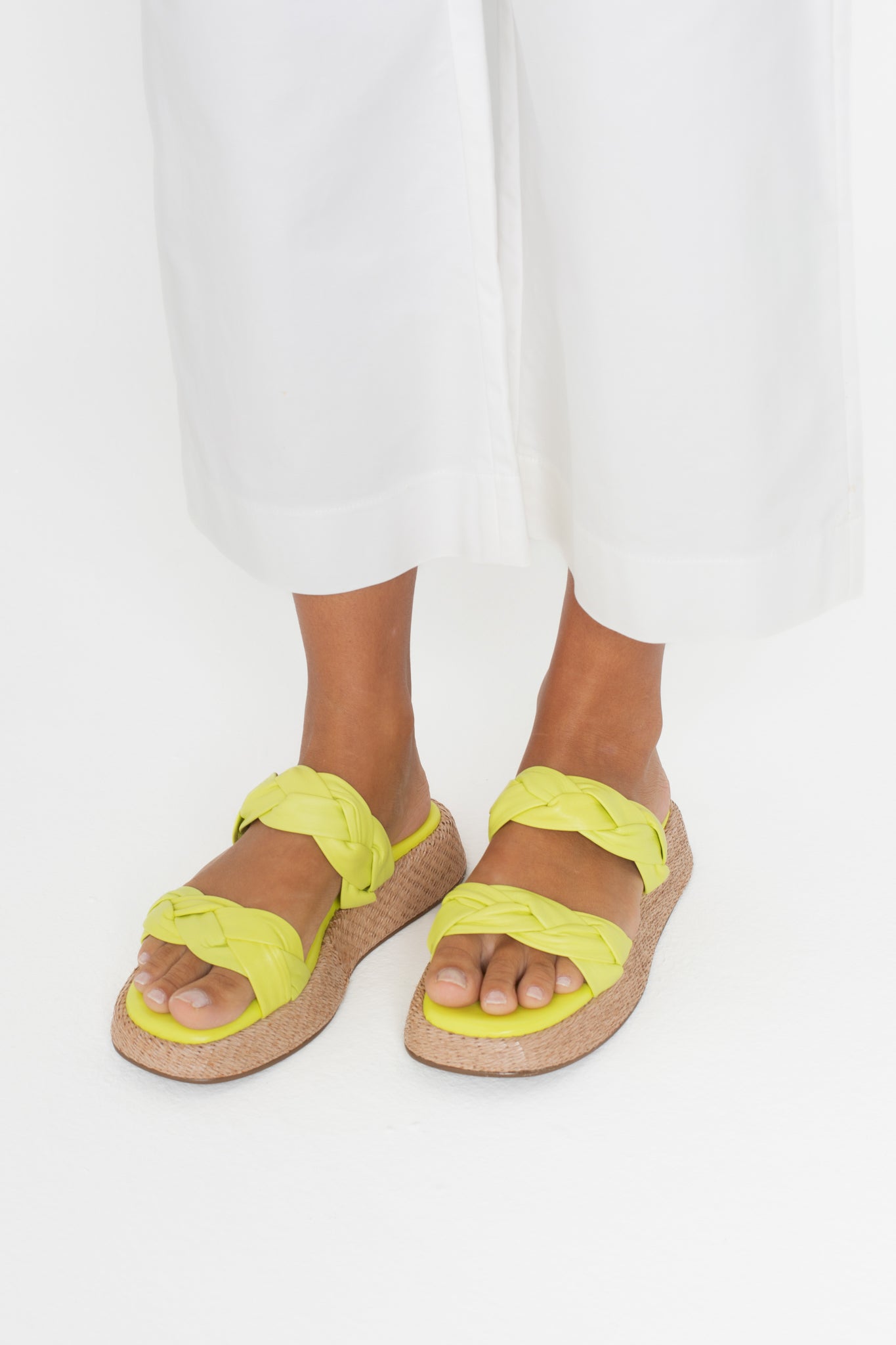 Anabela Flatform Couro Bela Amarelo Citron