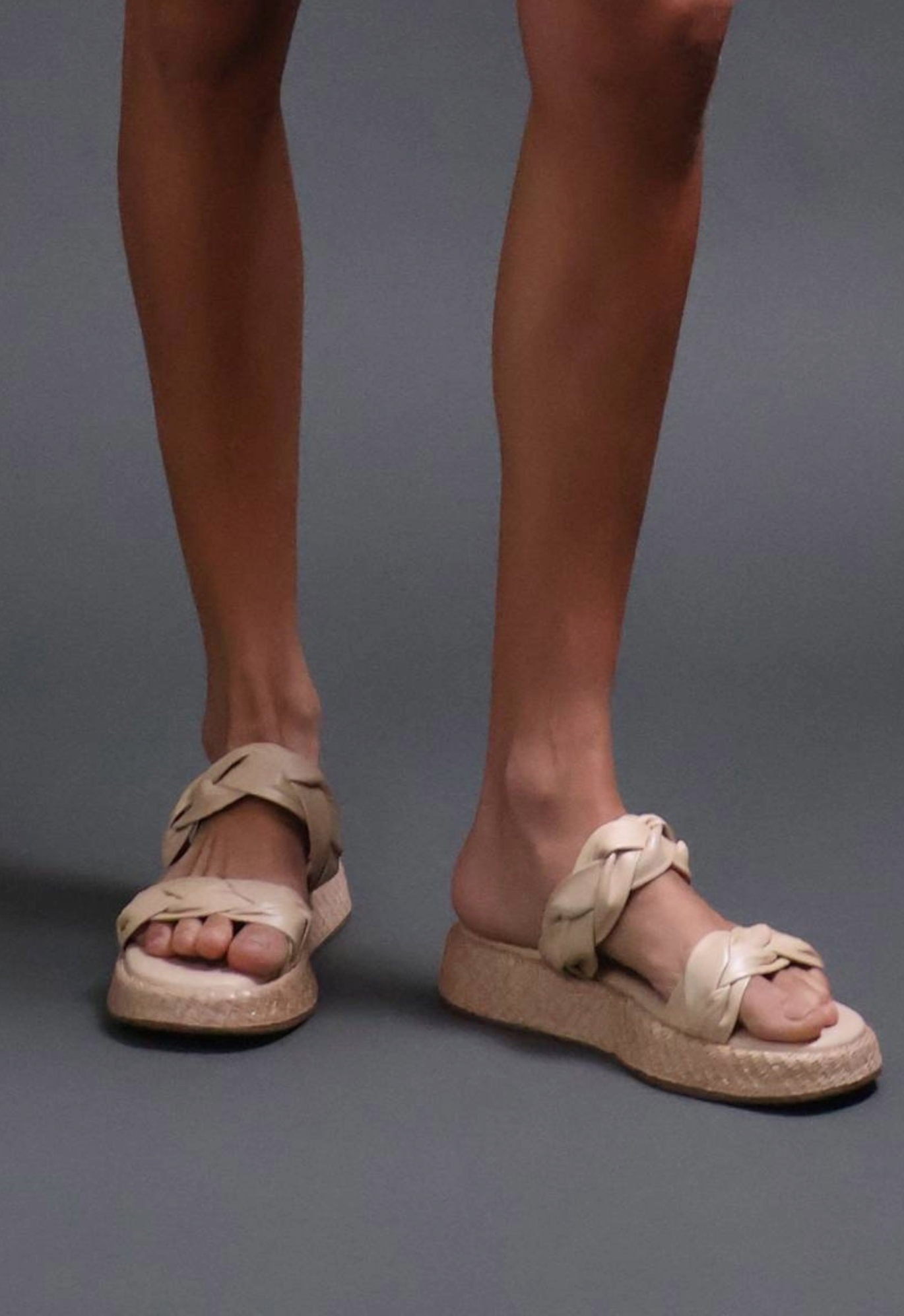 Anabela Flatform Couro Bela Natural