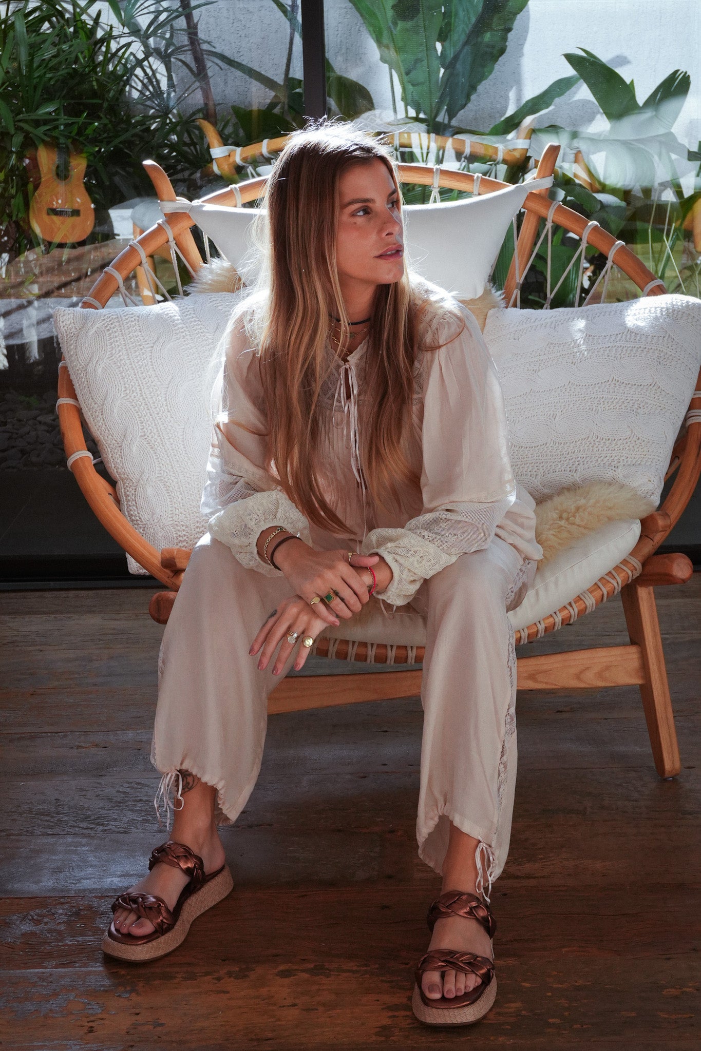 Anabela Flatform Couro Bela Bronze