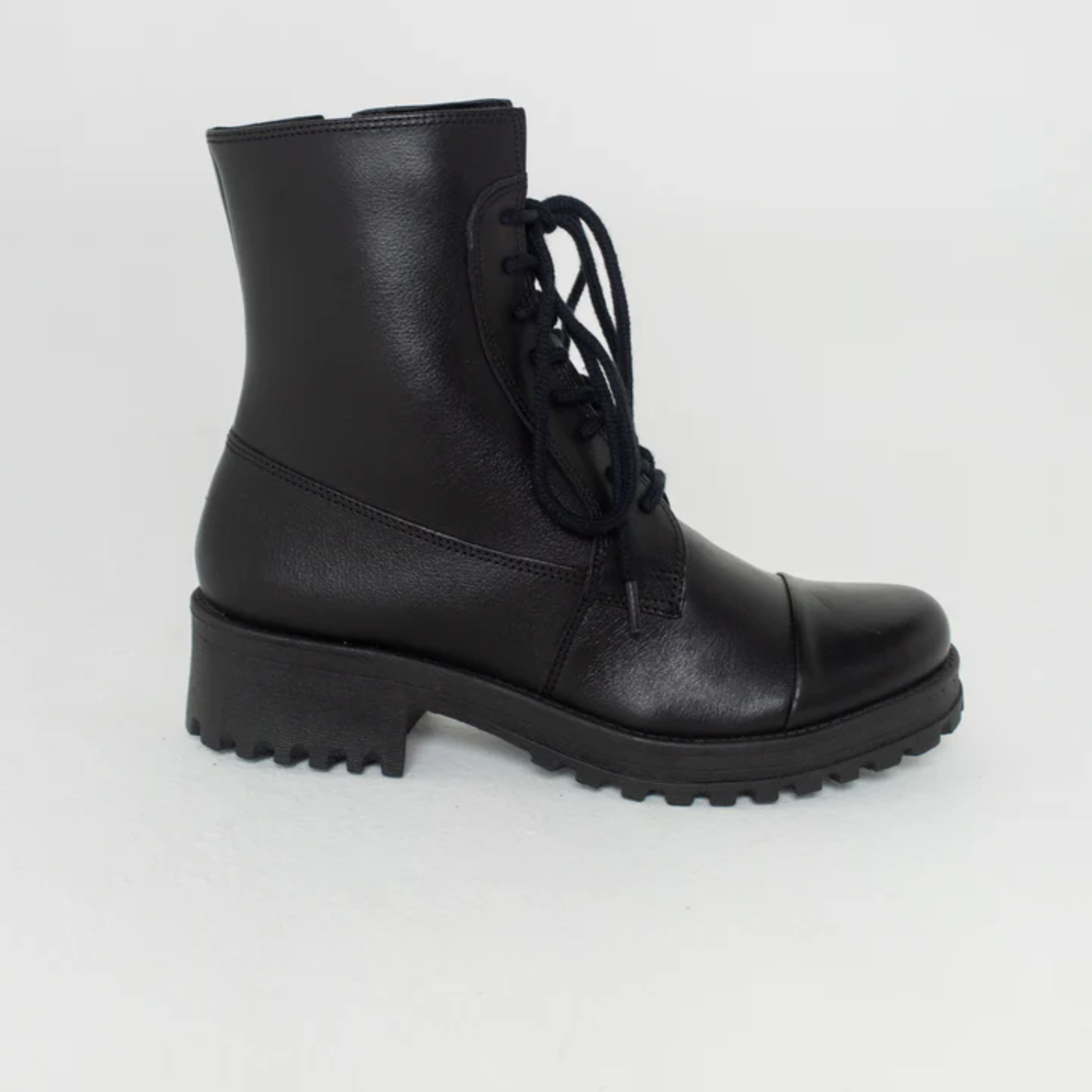 Bota Coturno Couro Preta