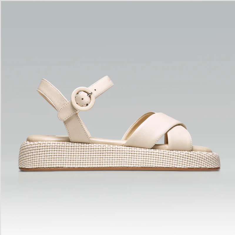 Anabela Flatform Couro Isa Off White — Svarts