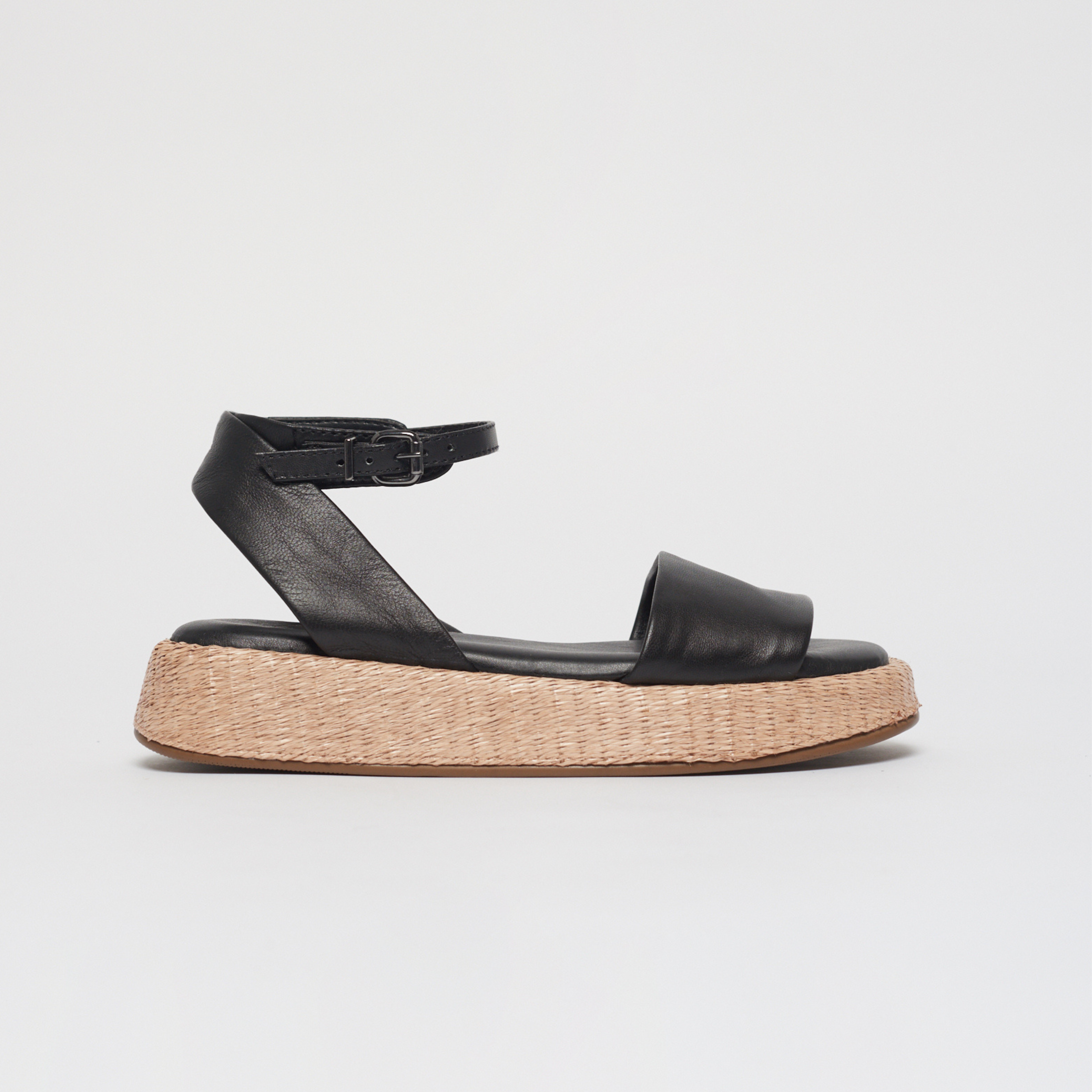 Anabela Flatform Couro Ana Preto