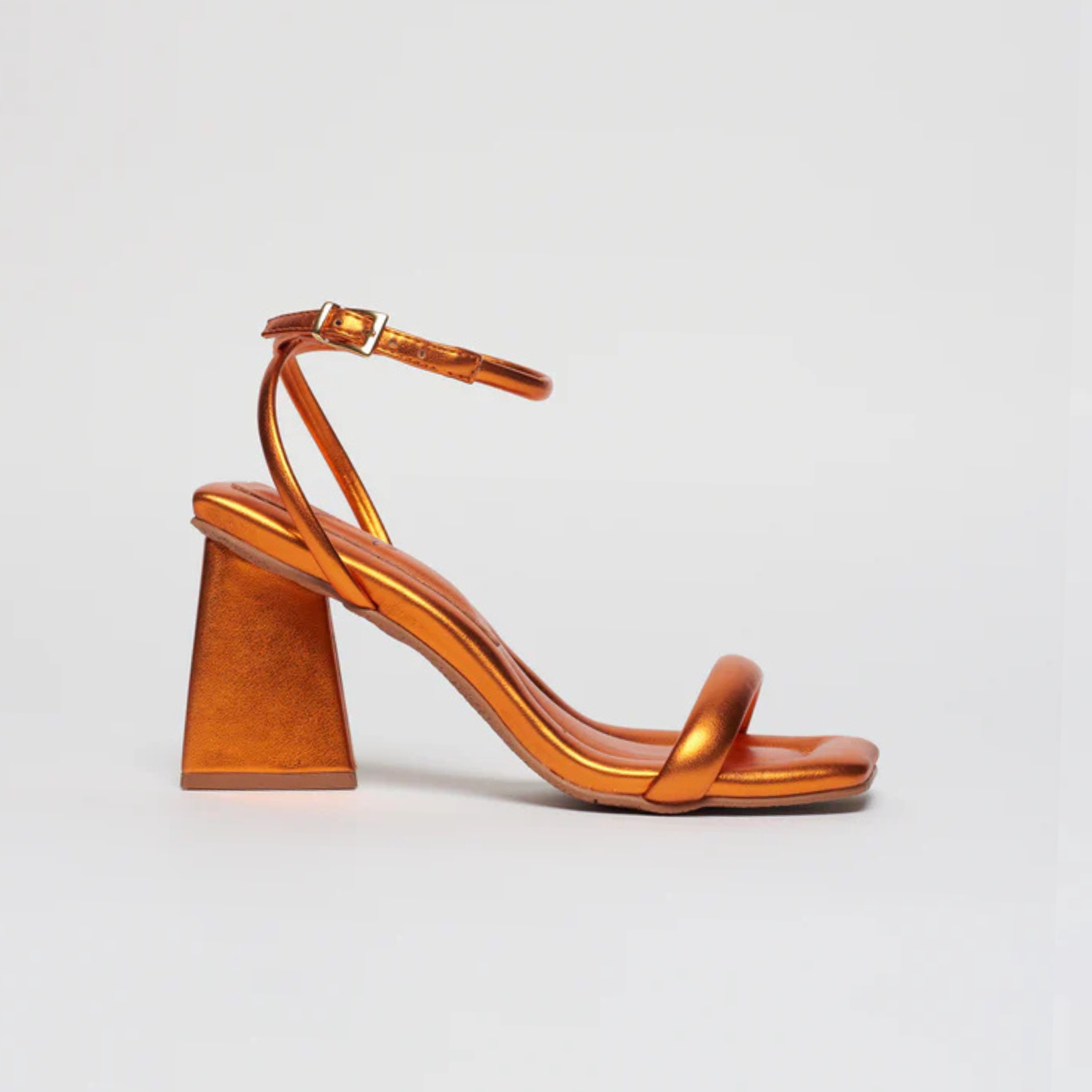 Sandália Salto Bloco Metalizado Laranja
