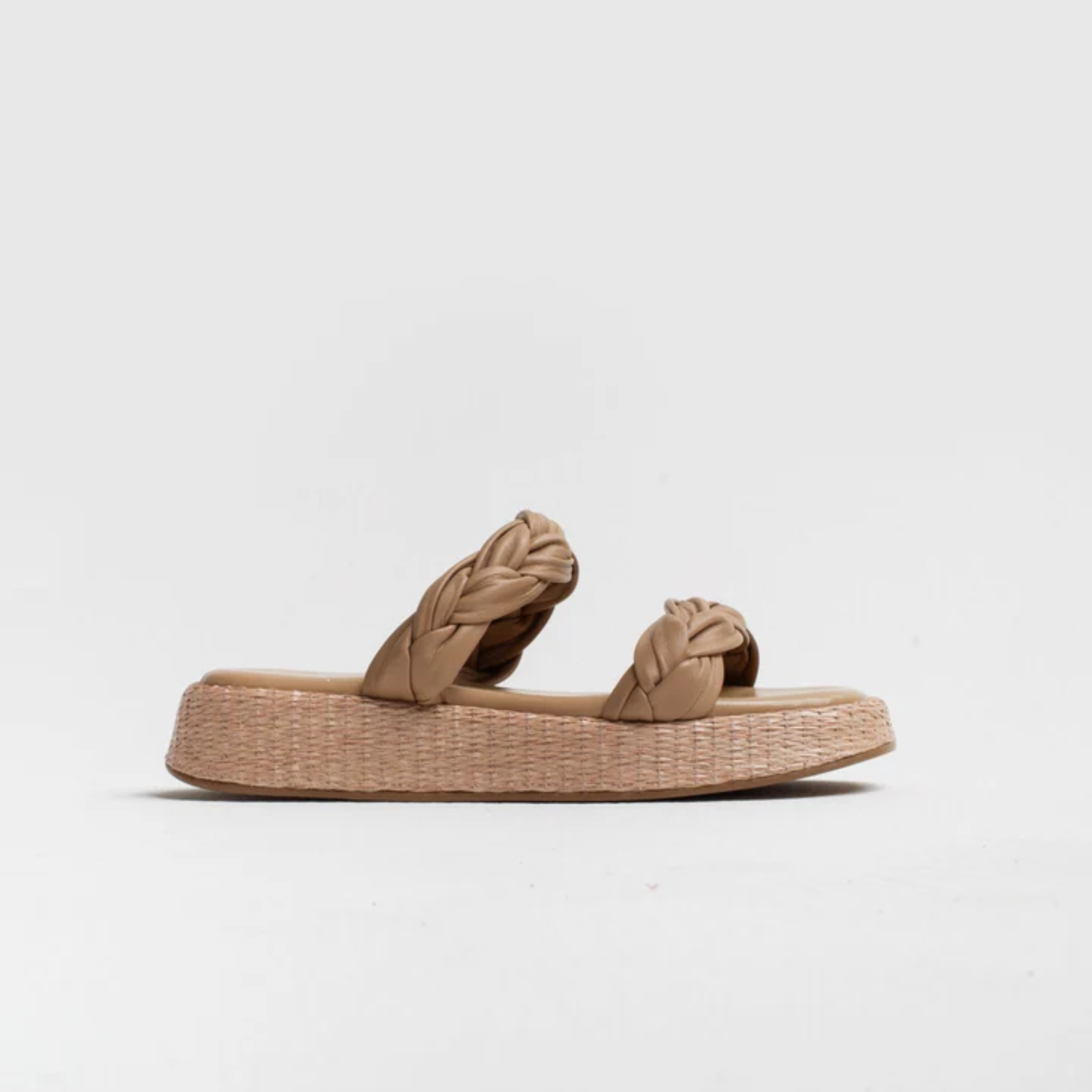 Anabela Flatform Couro Bela Bege