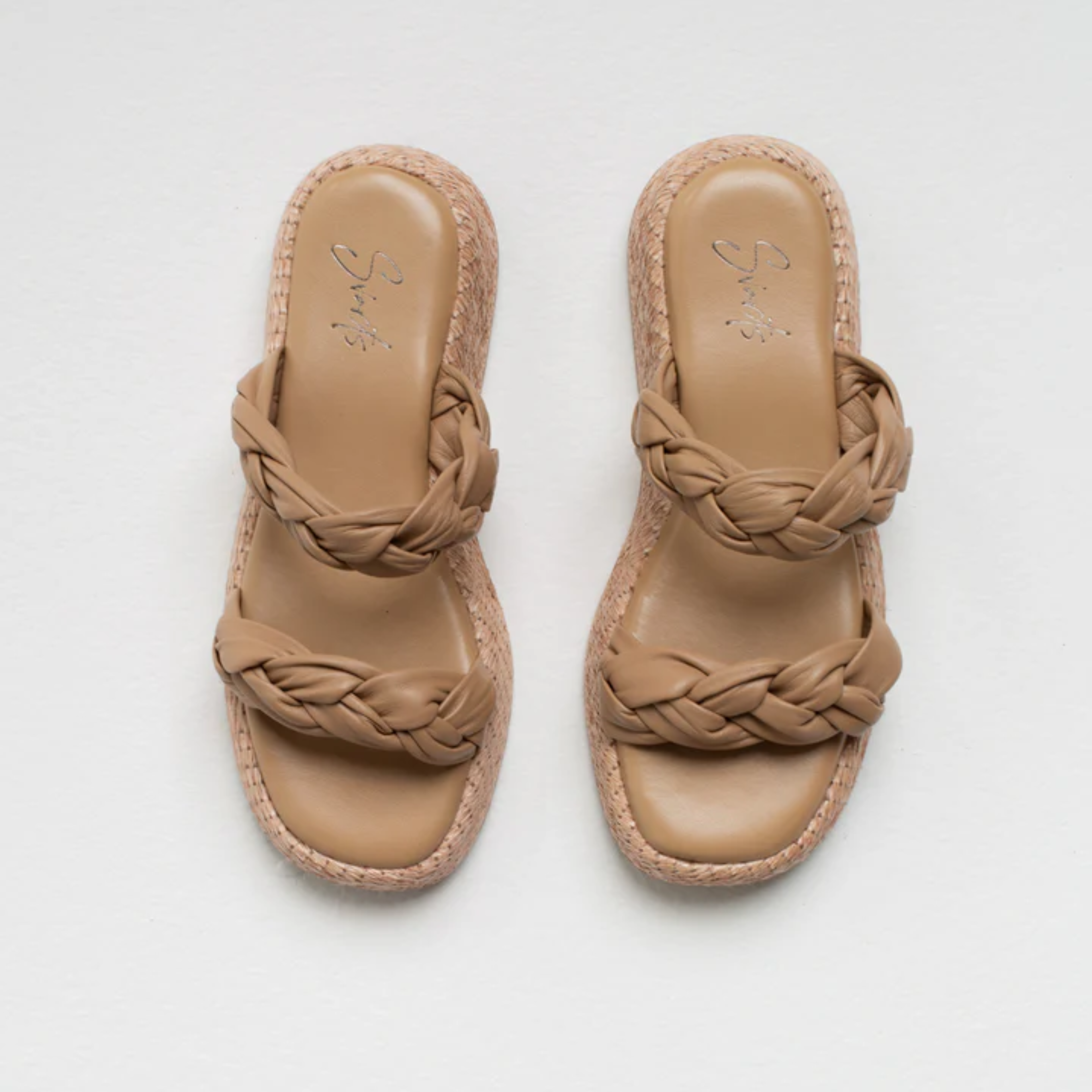 Anabela Flatform Couro Bela Bege