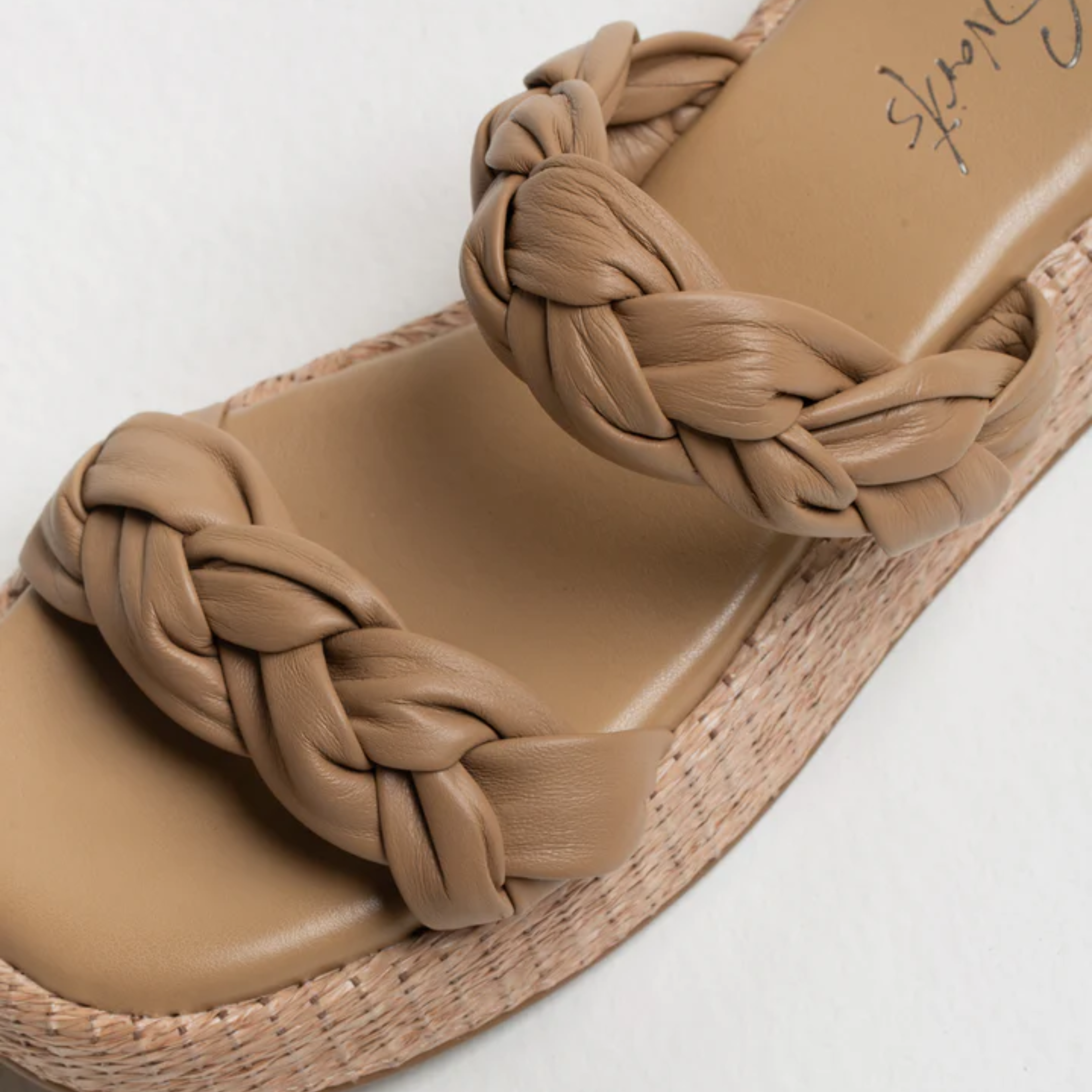 Anabela Flatform Couro Bela Bege