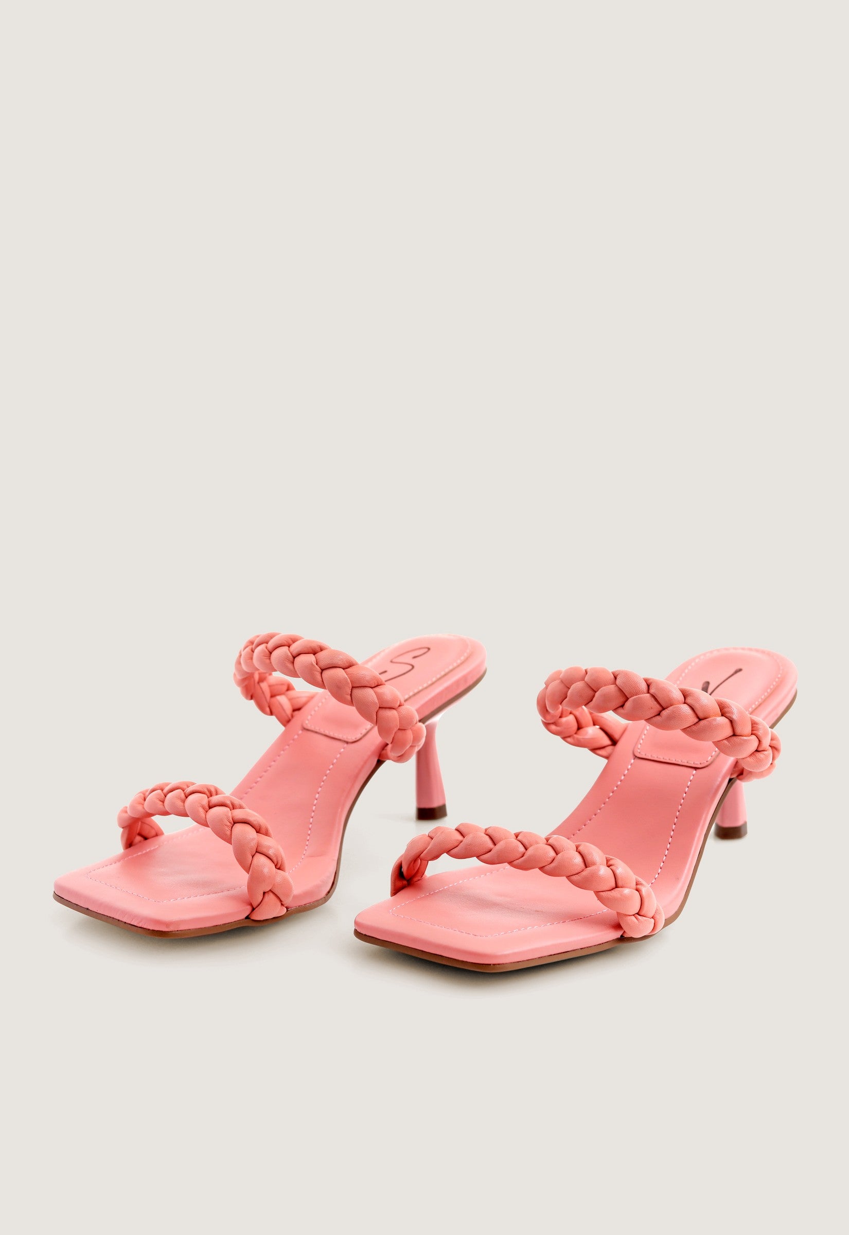 Sandália Mule Couro Trançado Rosa