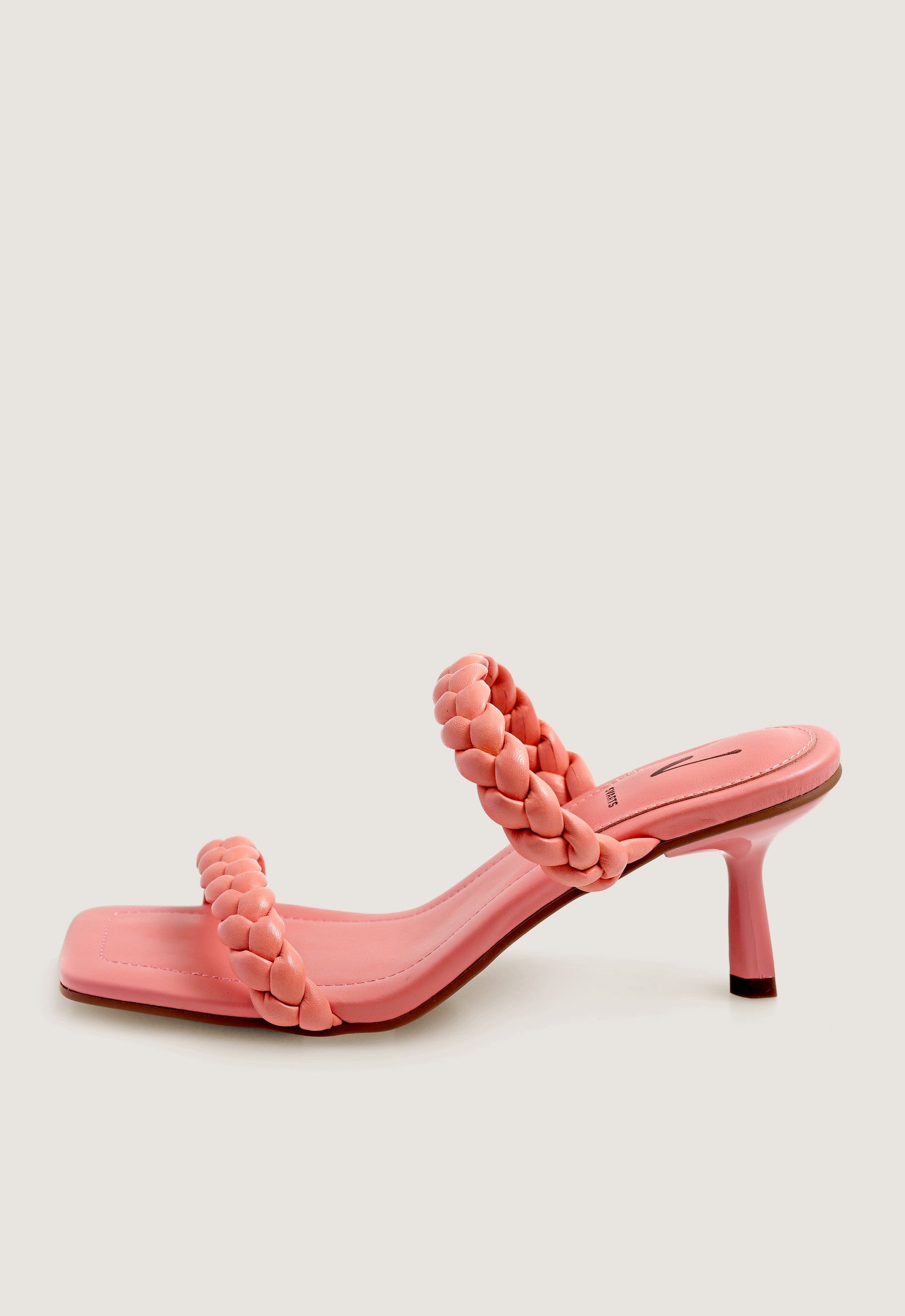 Sandália Mule Couro Trançado Rosa