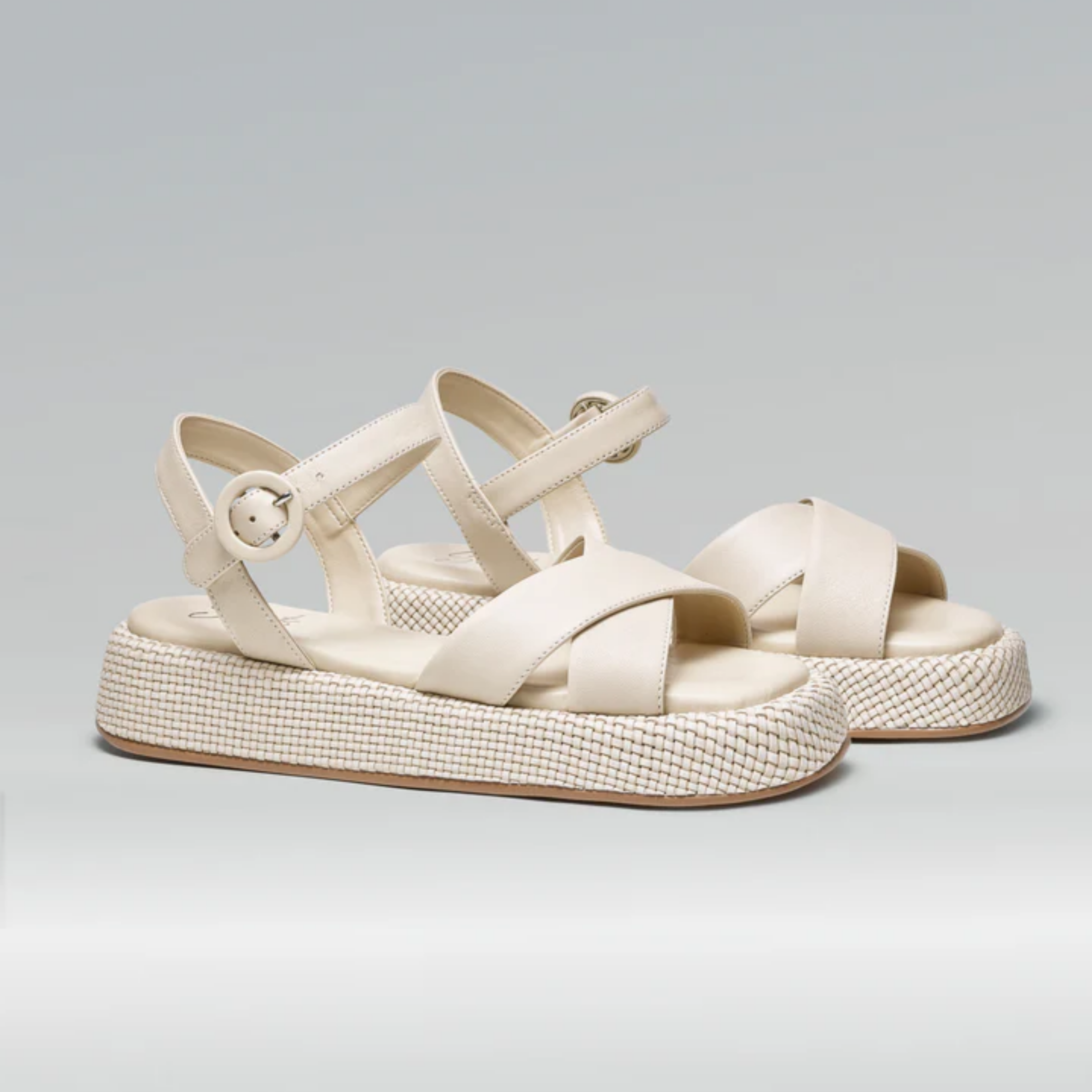 Anabela Flatform Couro Isa Off White