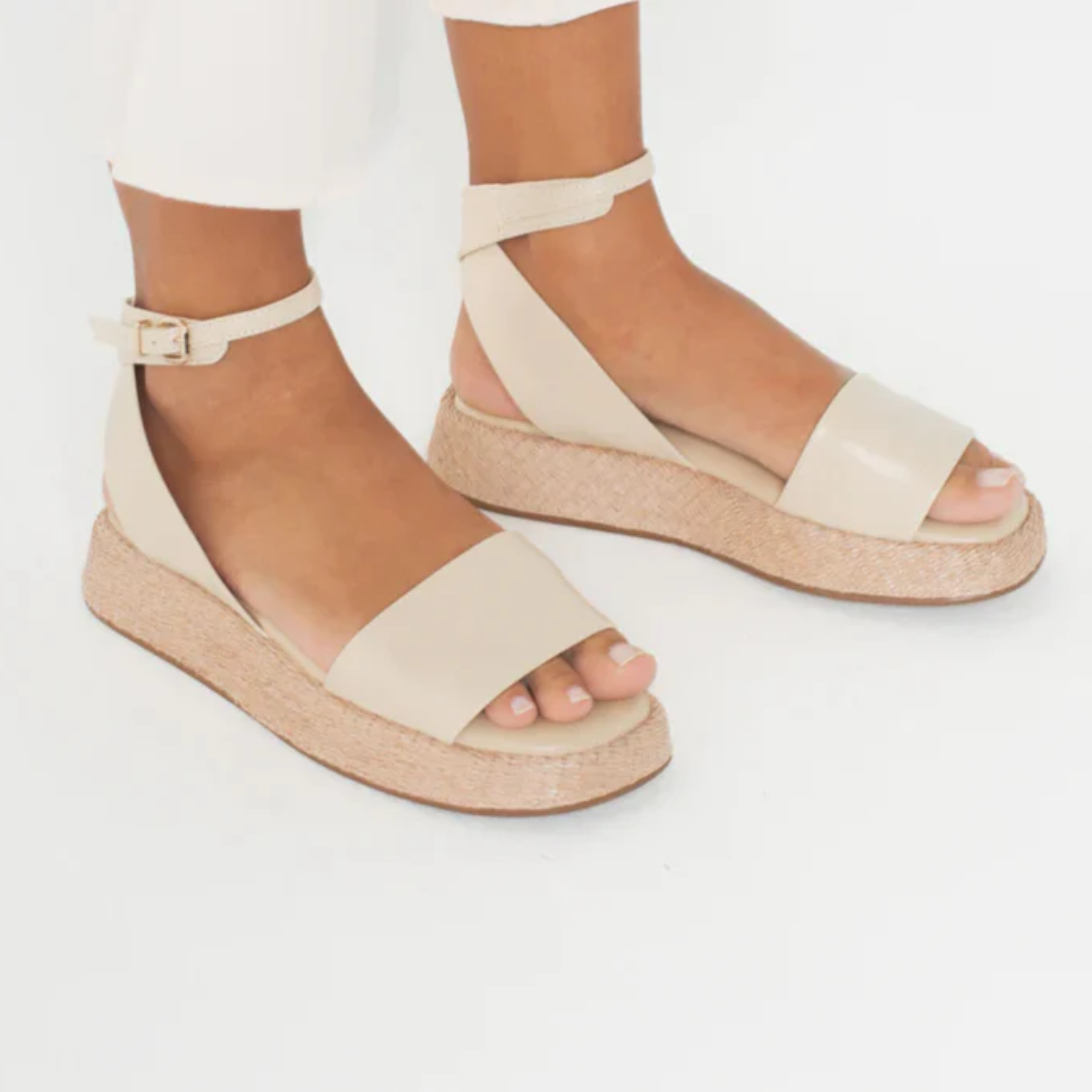 Anabela Flatform Couro Ana Natural