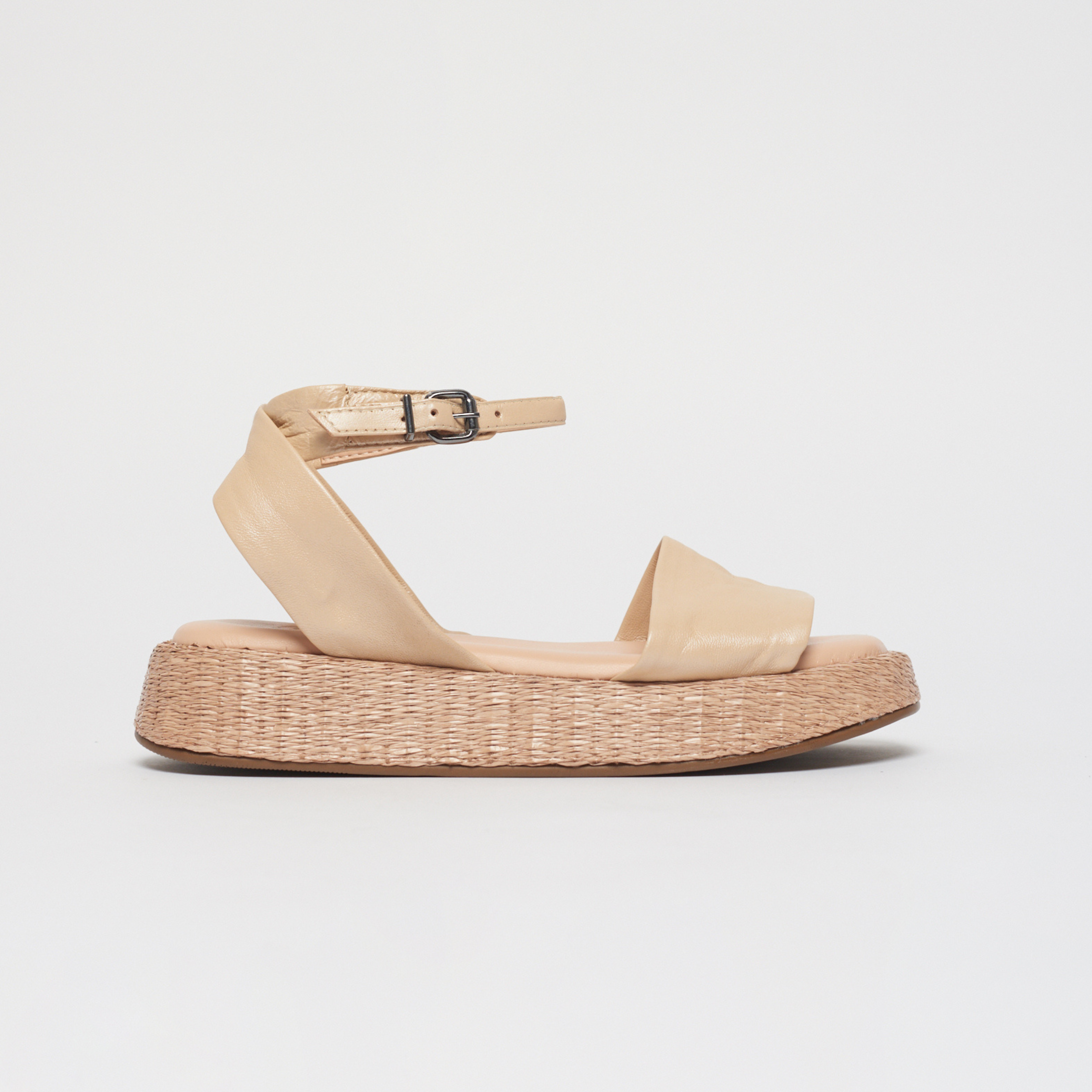 Anabela Flatform Couro Ana Natural