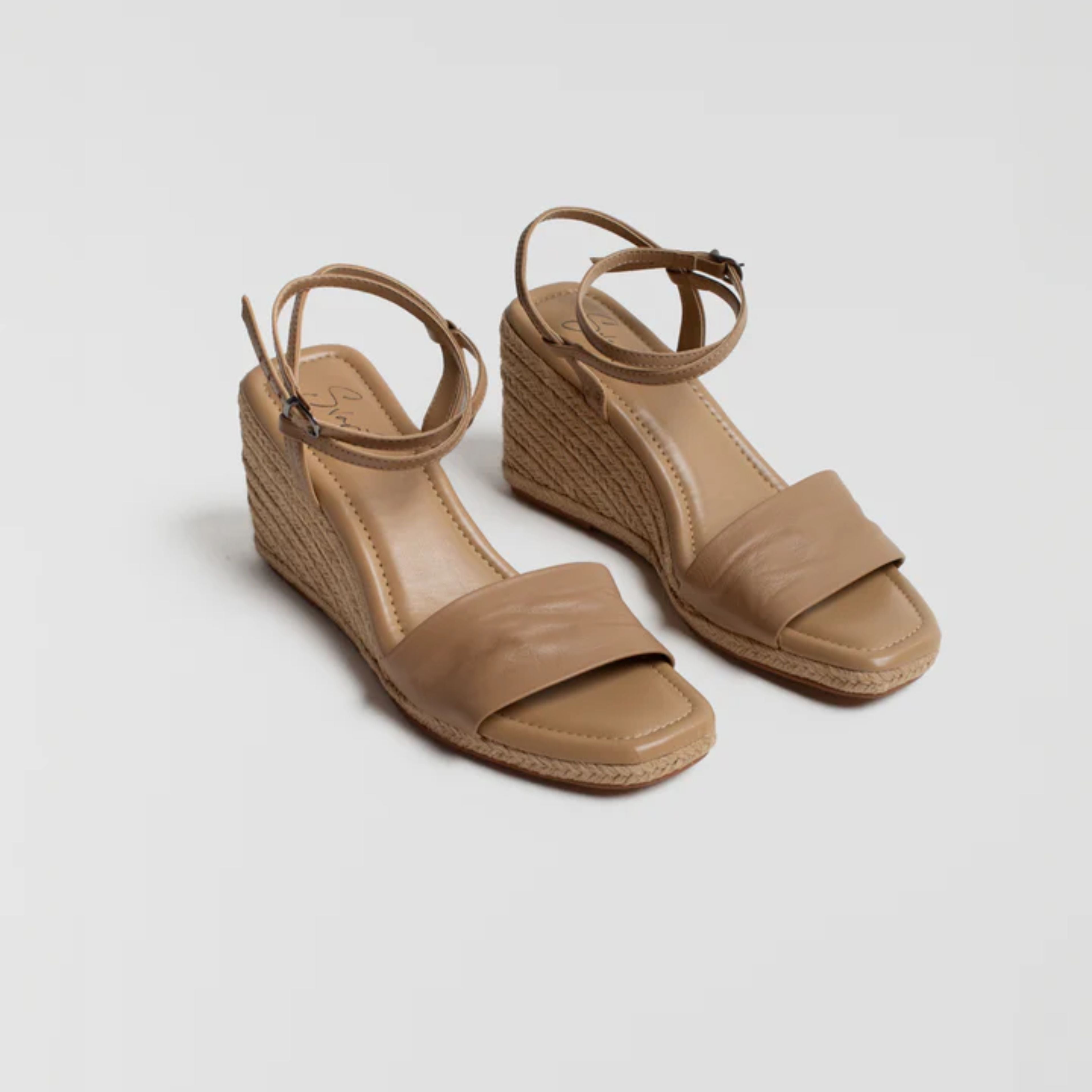 Anabela Couro Corda Tira Marina Bege