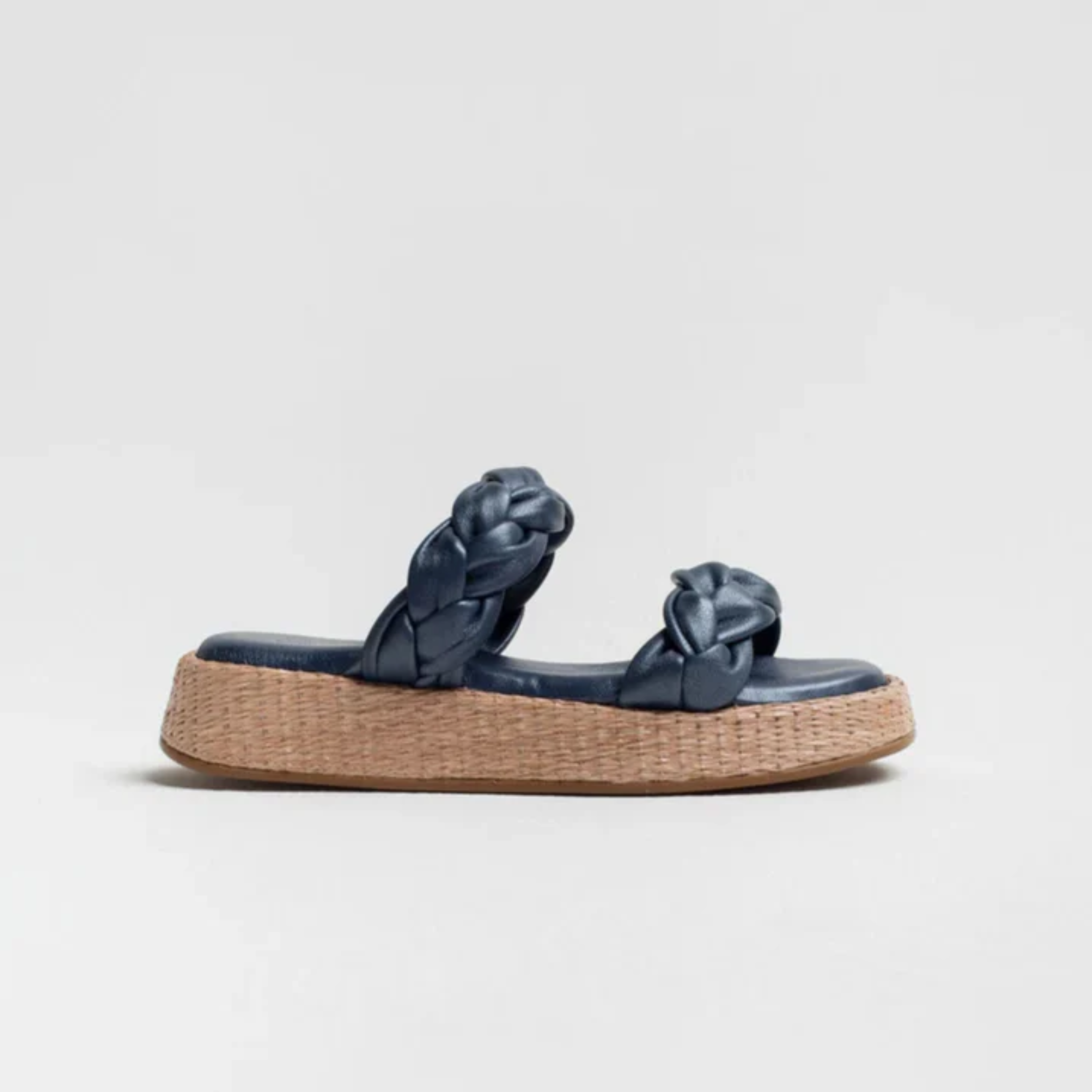 Anabela Flatform Couro Bela Marinho Perolado