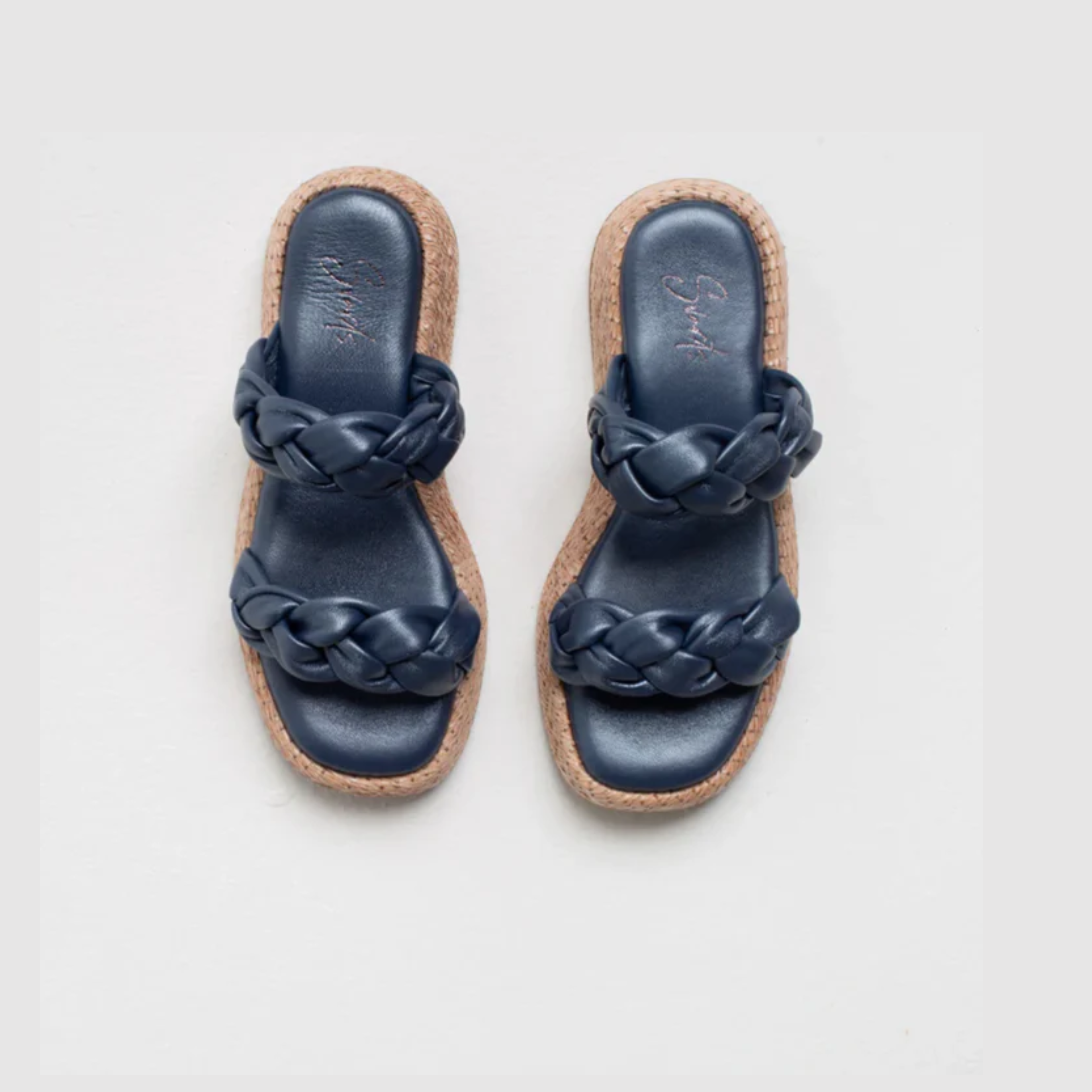 Anabela Flatform Couro Bela Marinho Perolado