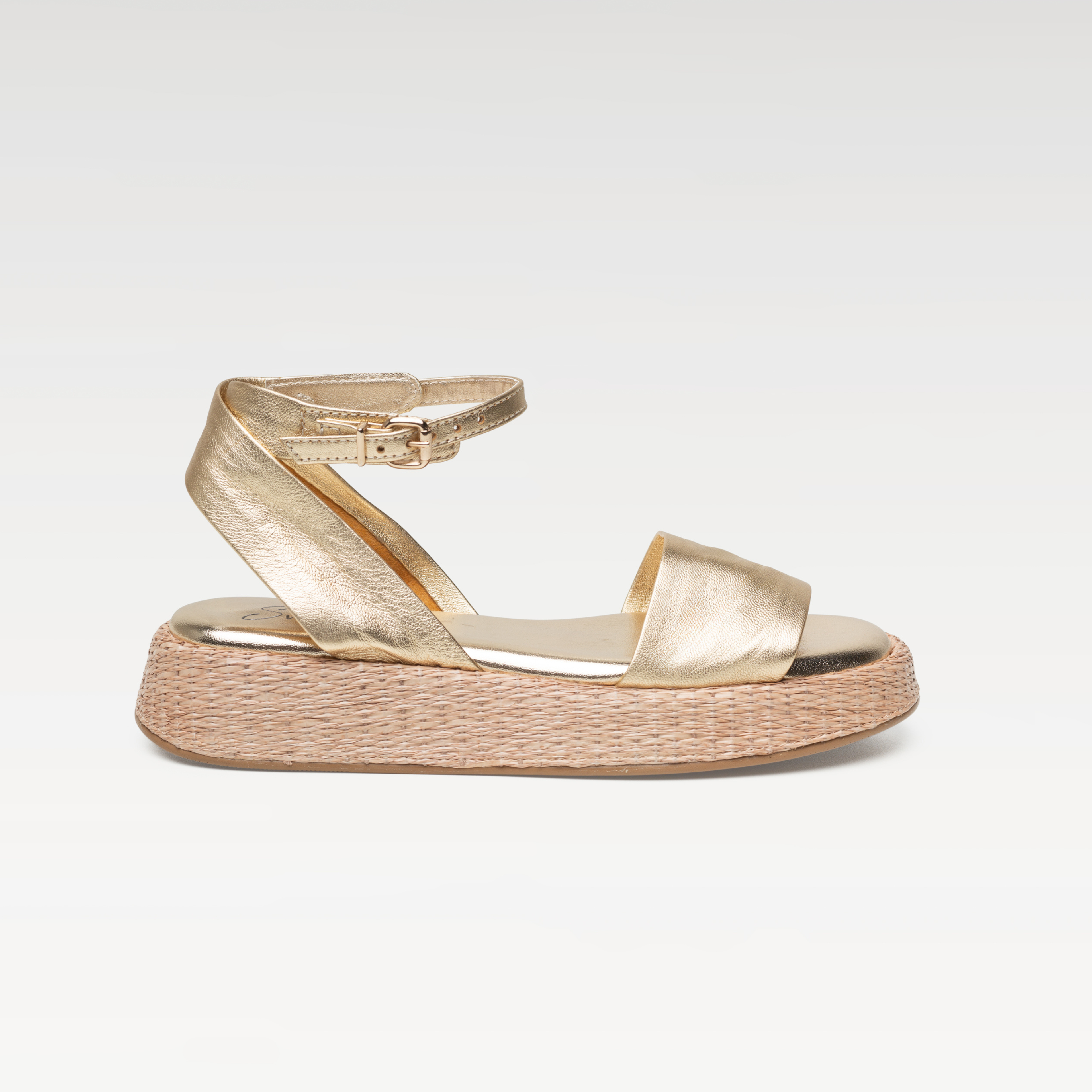 Anabela Flatform Couro Ana Ouro light