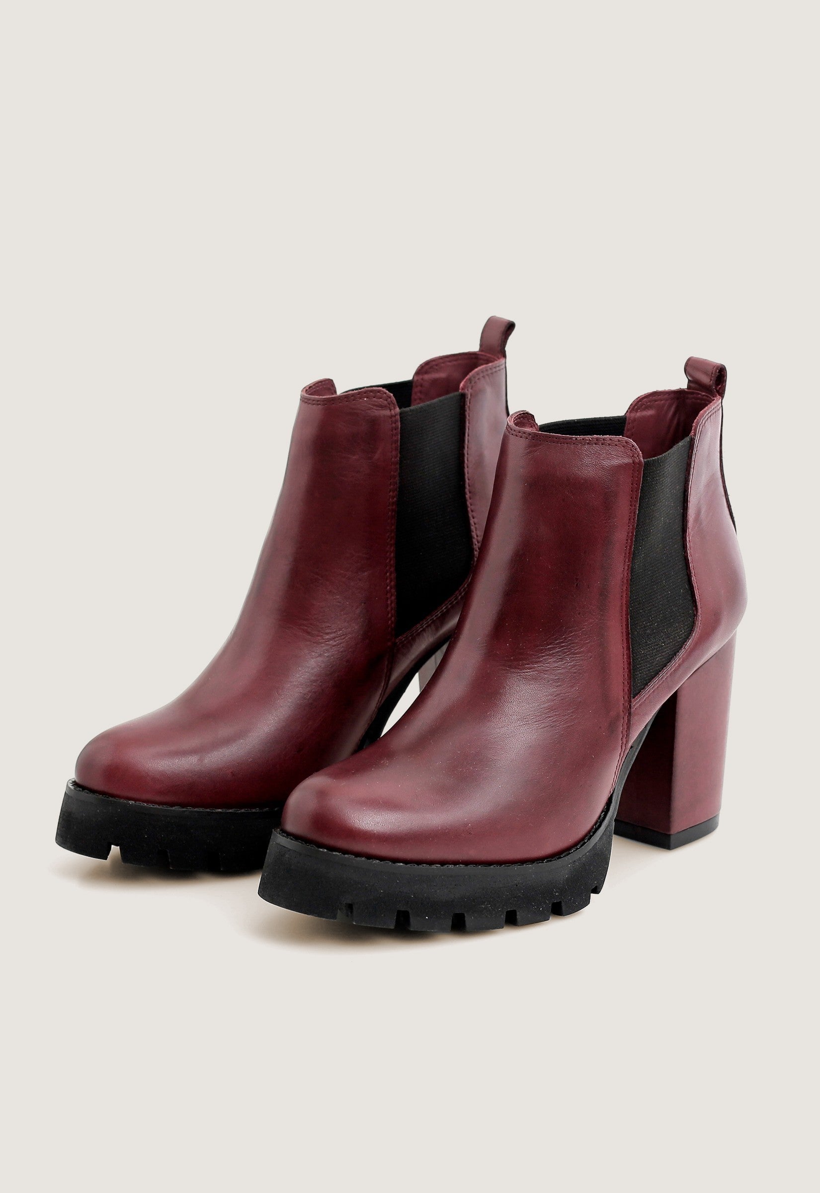 Bota Couro Salto Plataforma Tratorada Vinho