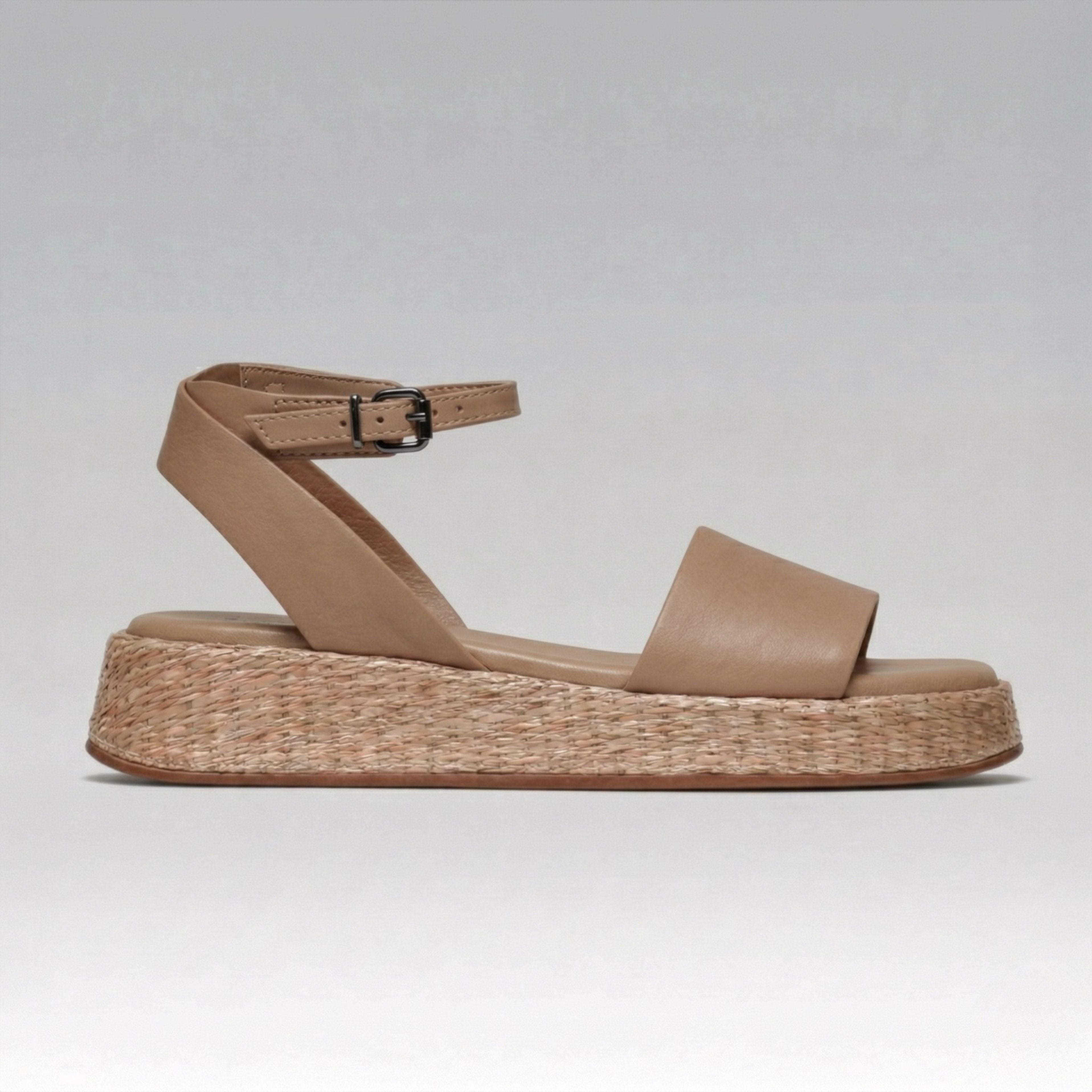 Anabela Flatform Couro Ana Bege