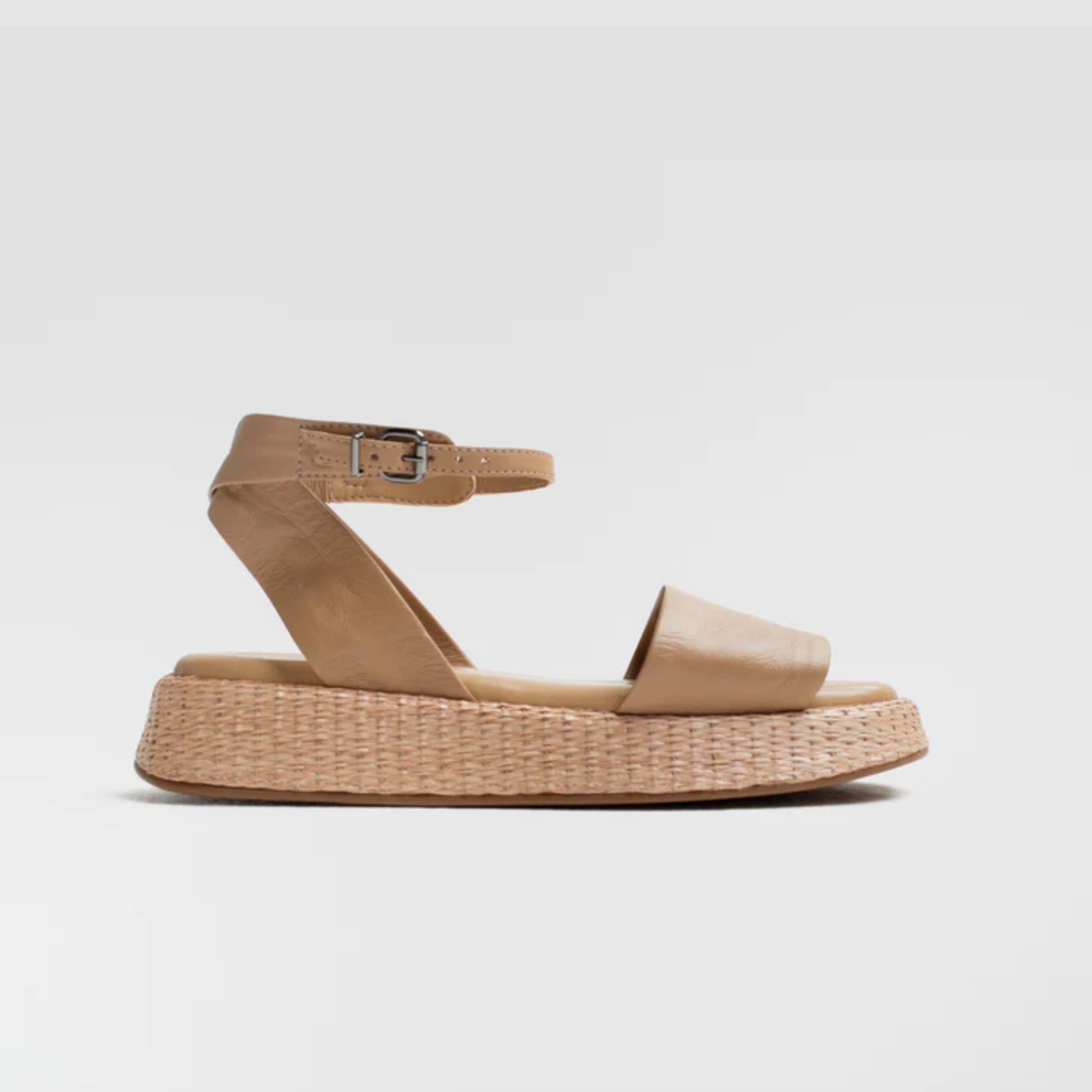 Anabela Flatform Couro Ana Bege