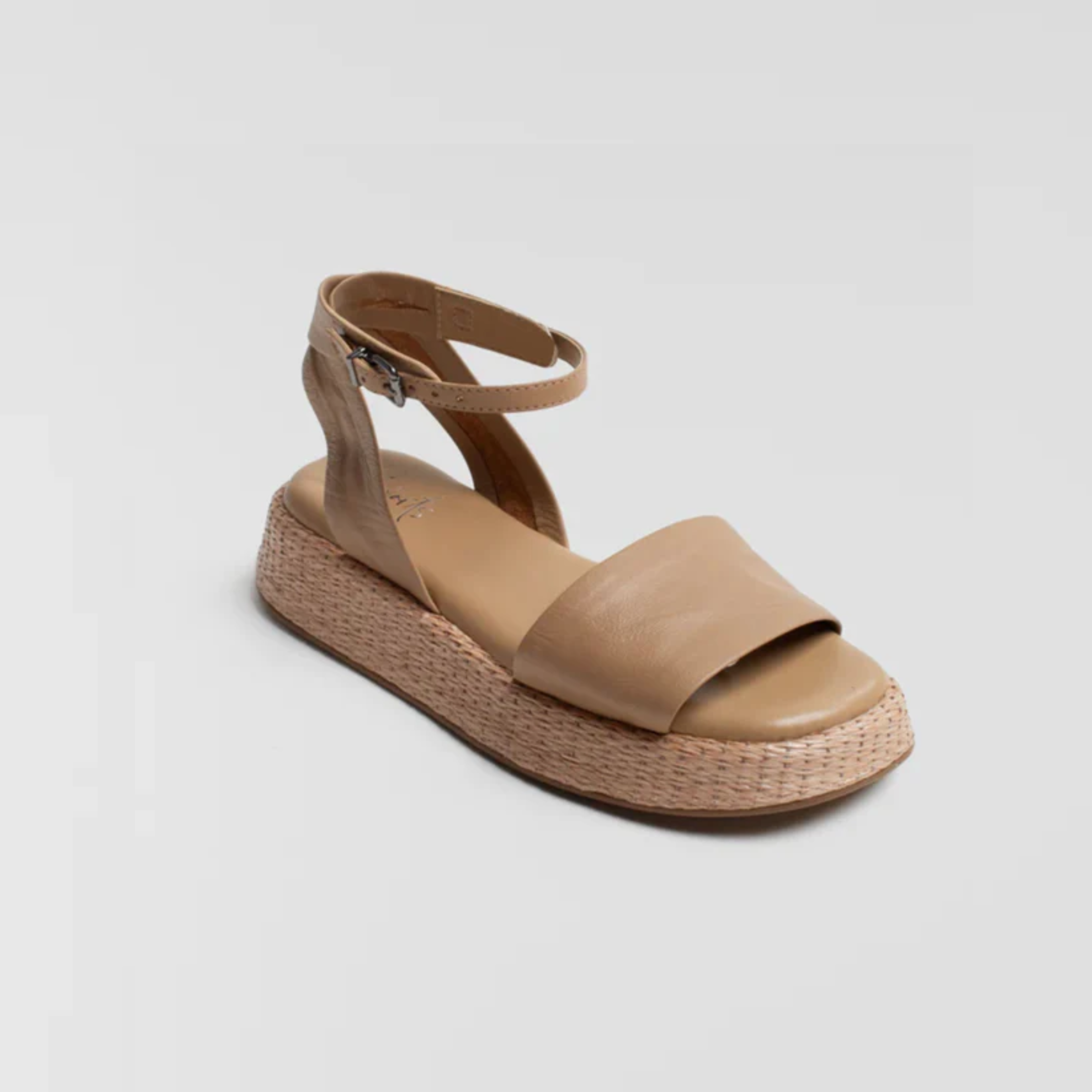 Anabela Flatform Couro Ana Bege