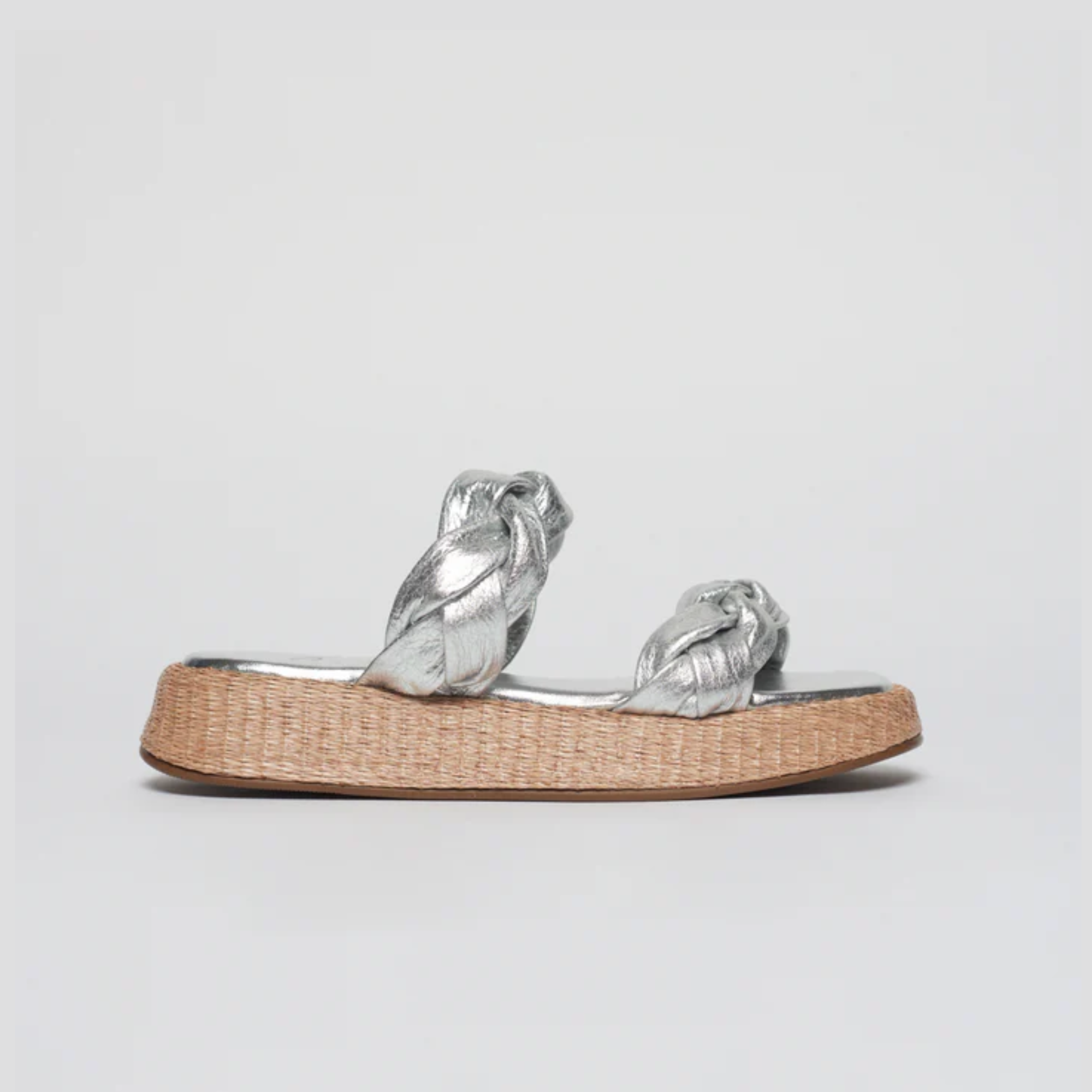 Anabela Flatform Couro Bela Prata