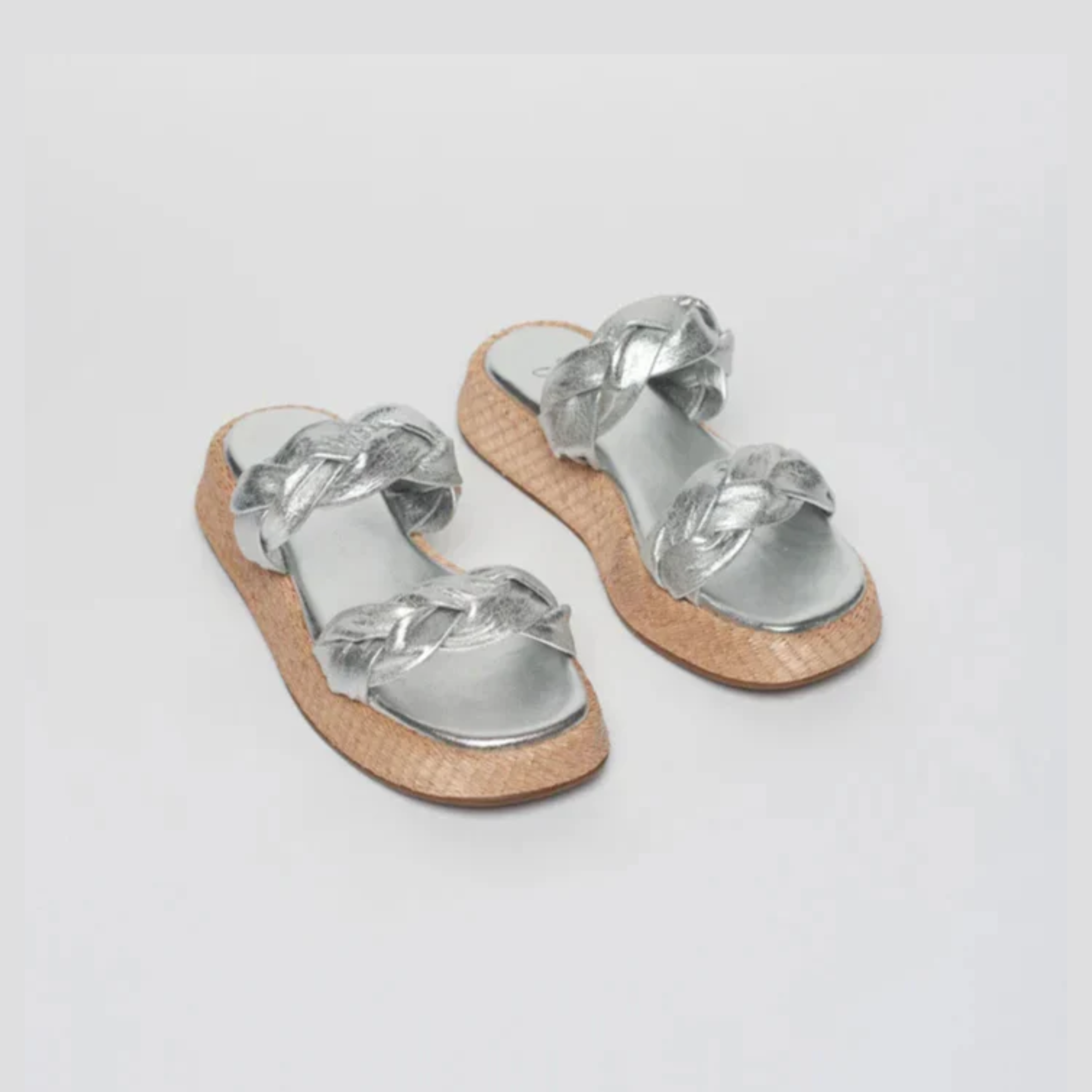 Anabela Flatform Couro Bela Prata