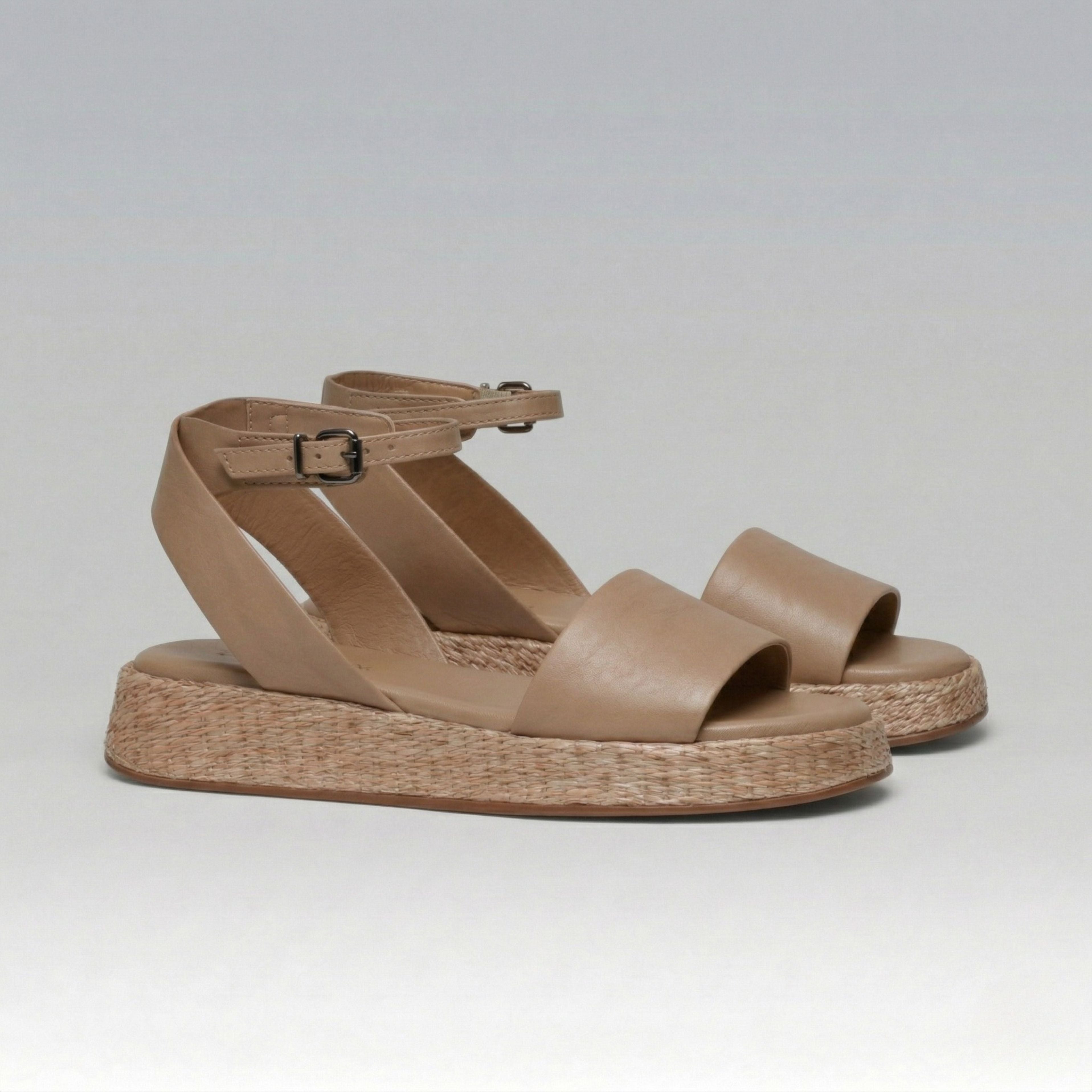 Anabela Flatform Couro Ana Bege