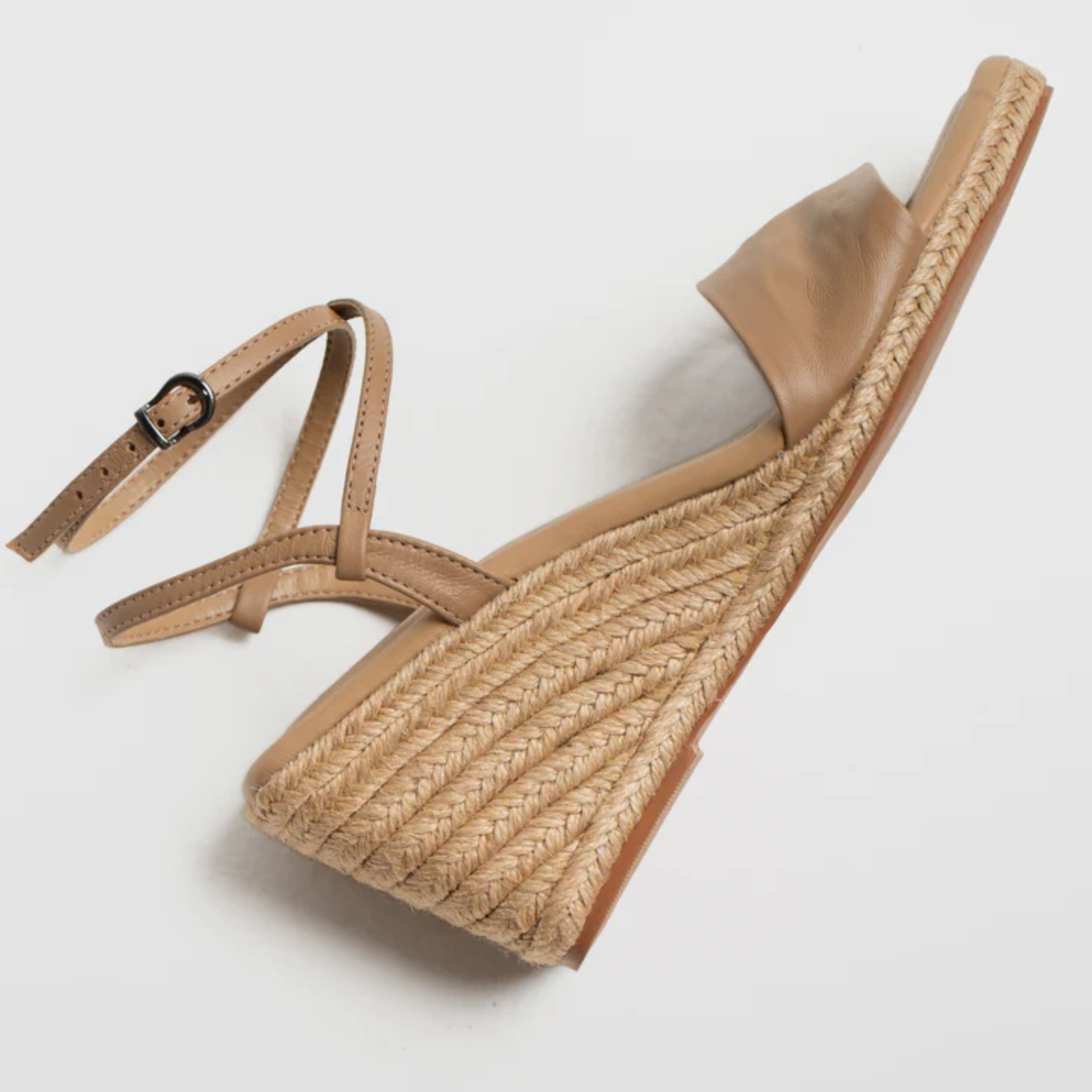 Anabela Couro Corda Tira Marina Bege