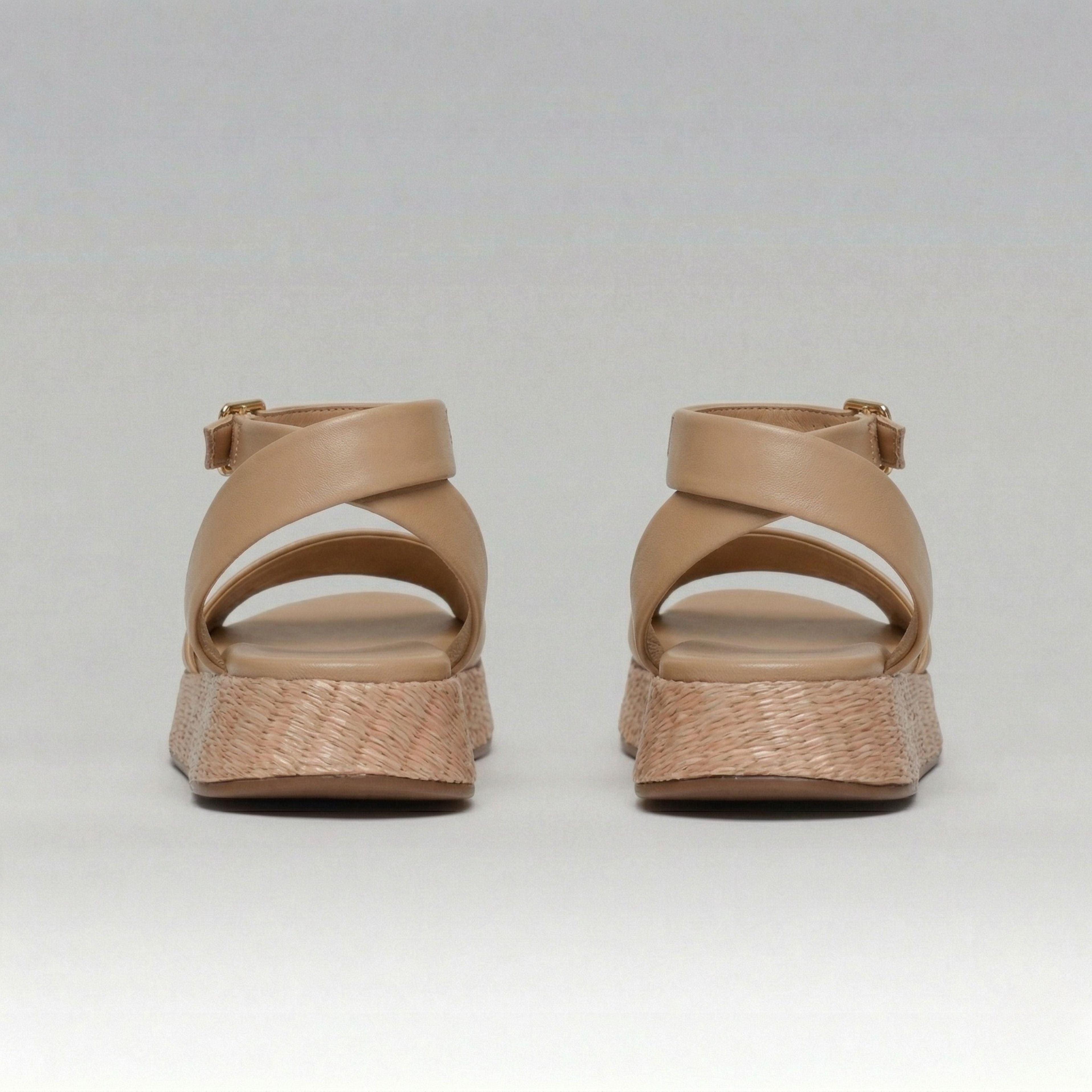 Anabela Flatform Couro Ana Bege