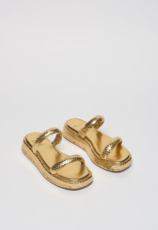 Anabela Flatform Couro Mel Ouro