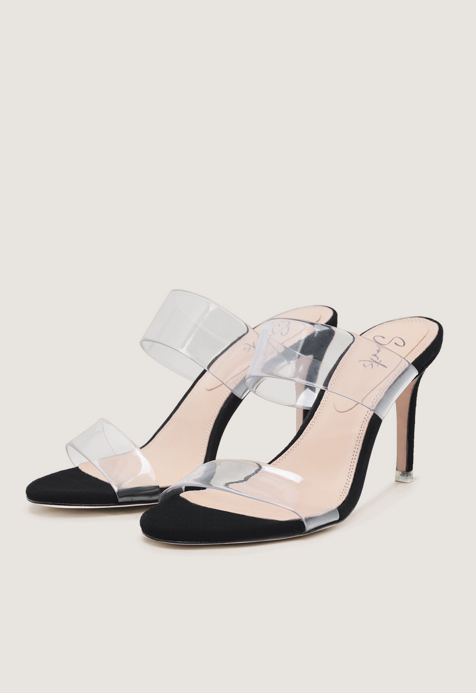 Sandália Mule Couro Tiras Transparente Preto