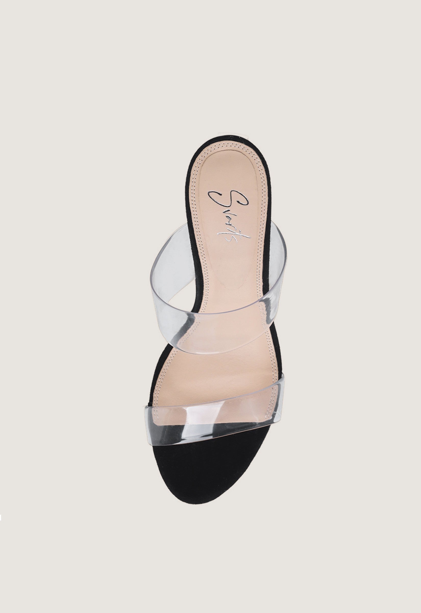 Sandália Mule Couro Tiras Transparente Preto