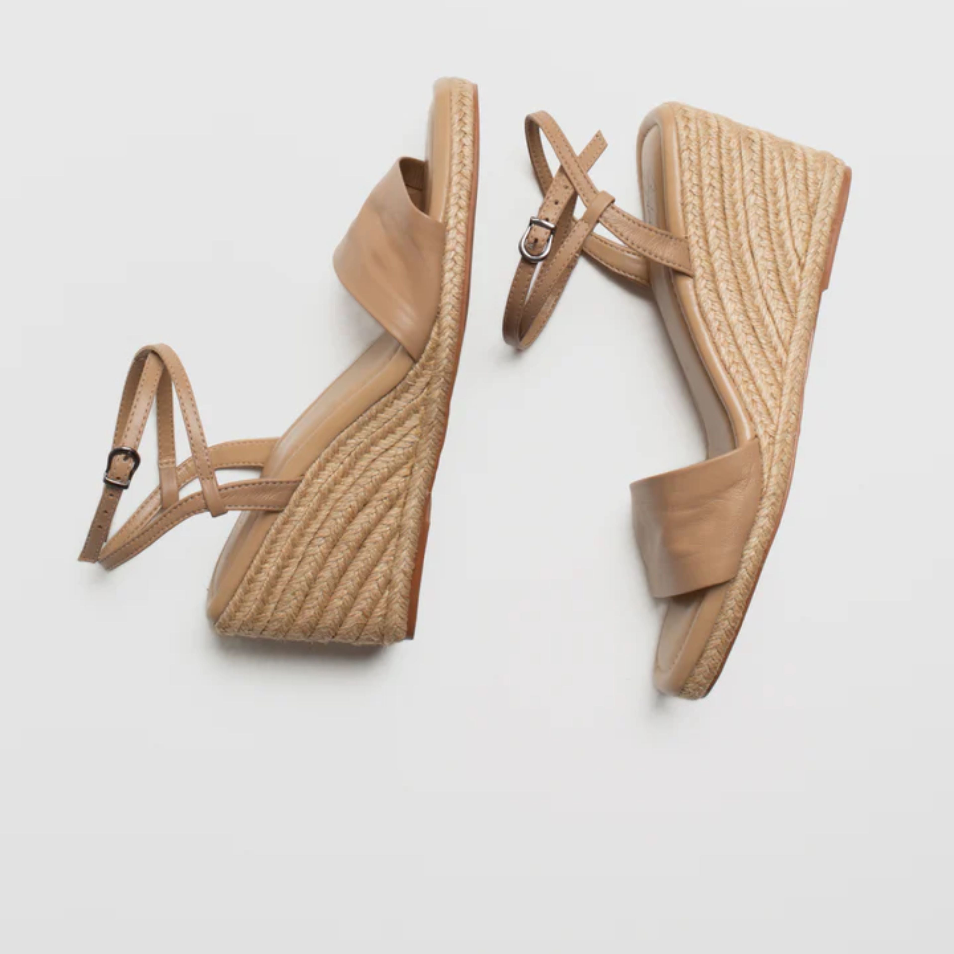 Anabela Couro Corda Tira Marina Bege