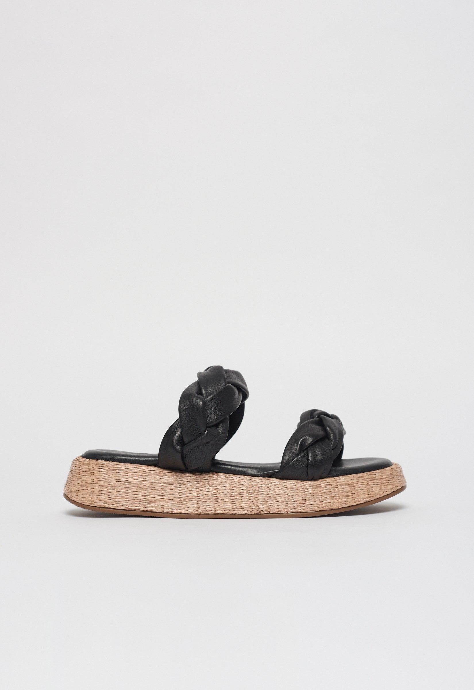 Anabela Flatform Couro Bela Preto