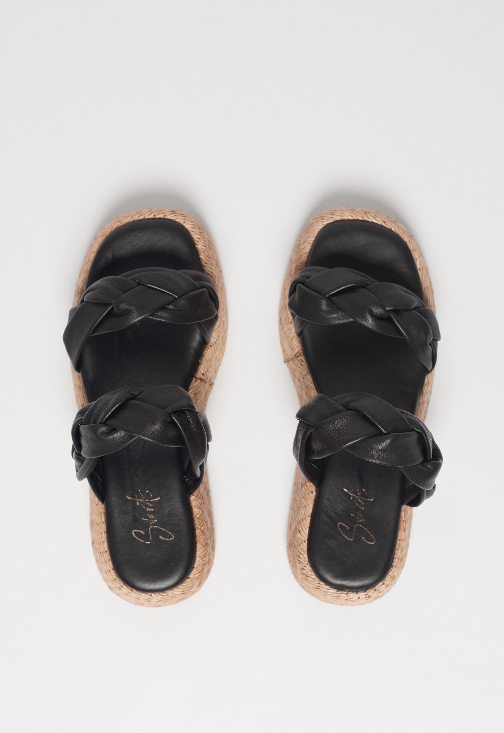 Anabela Flatform Couro Bela Preto