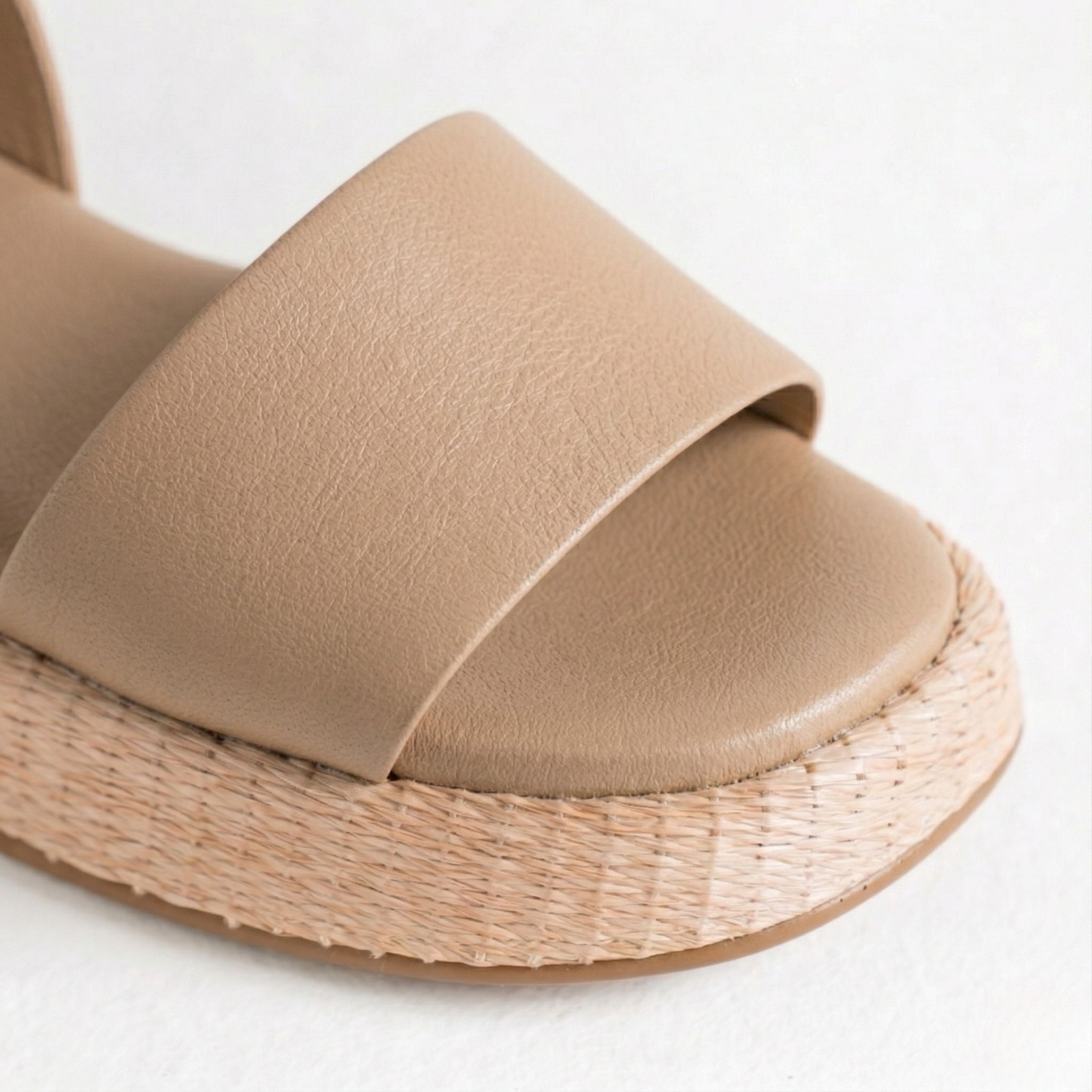 Anabela Flatform Couro Ana Bege