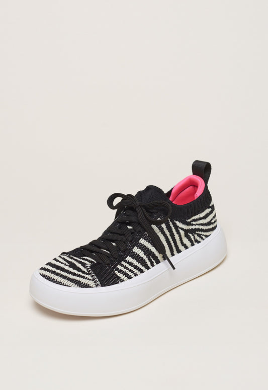 Tênis Knit Amarração Plataforma Zebra Branca