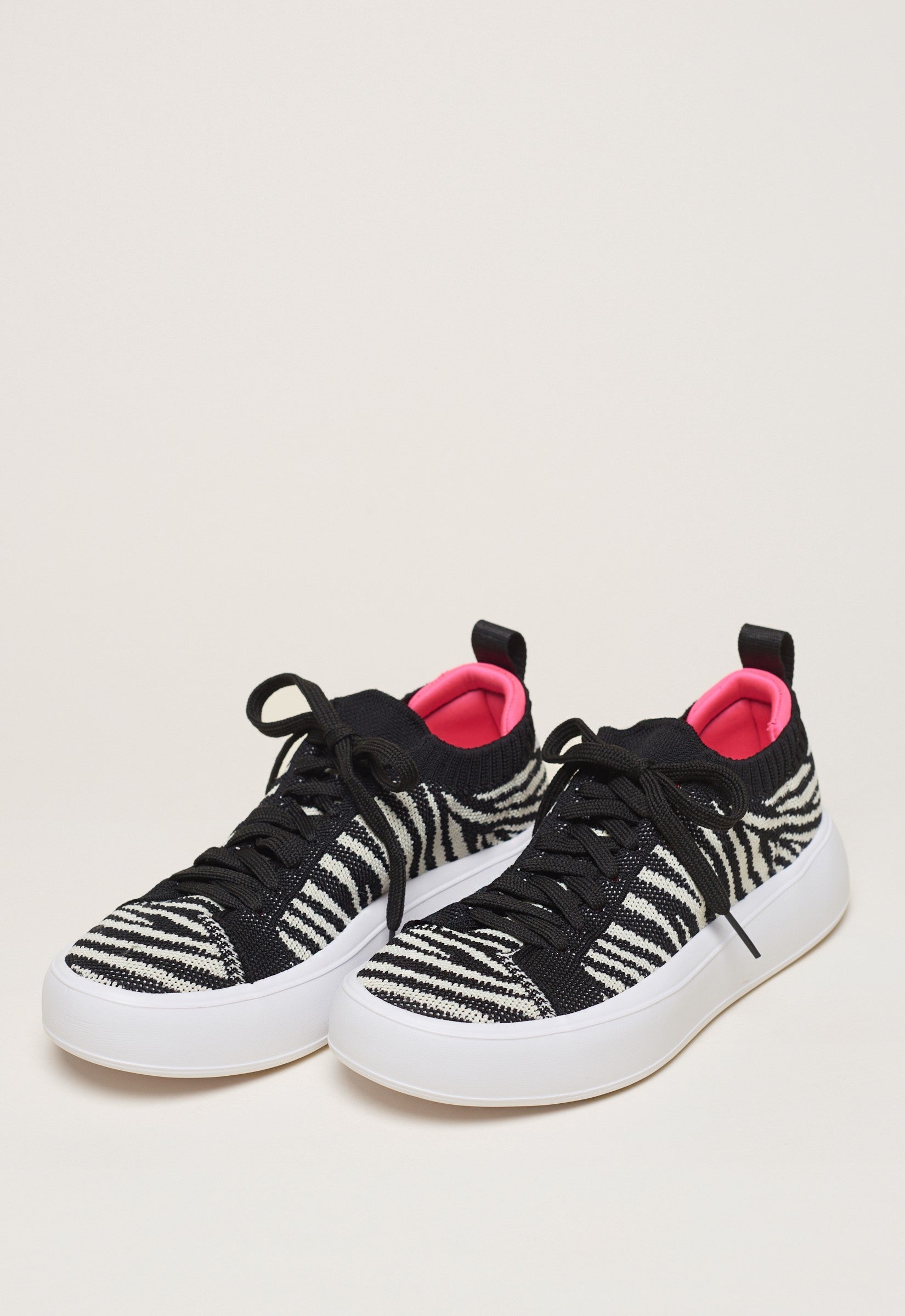 Tênis Knit Amarração Plataforma Zebra Branca
