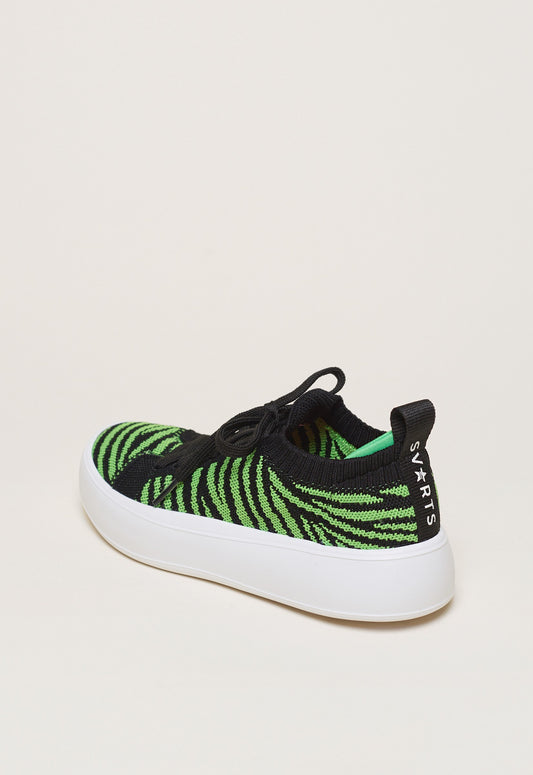 Tênis Knit Amarração Plataforma Zebra Verde