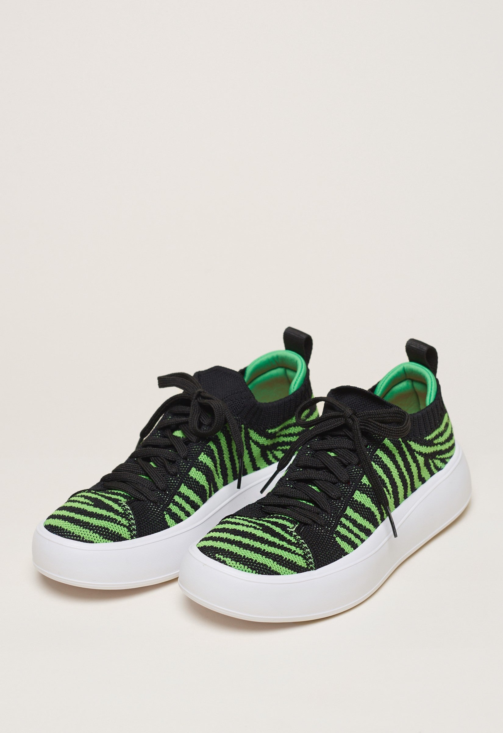 Tênis Knit Amarração Plataforma Zebra Verde
