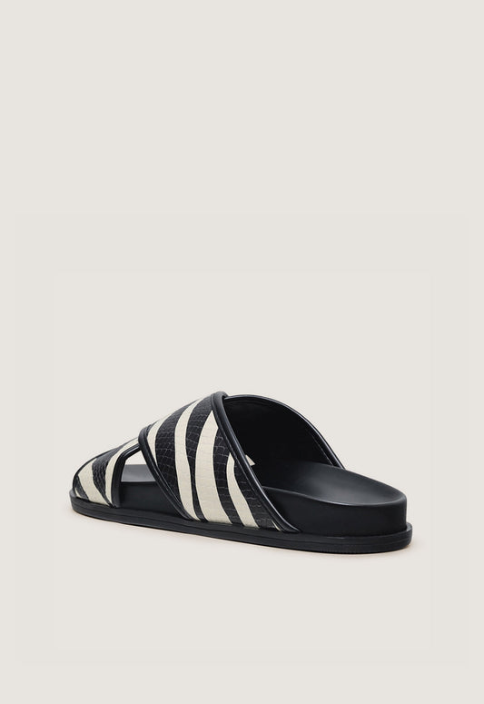 Sandália Slide Anatômico Animal Print Couro Zebra