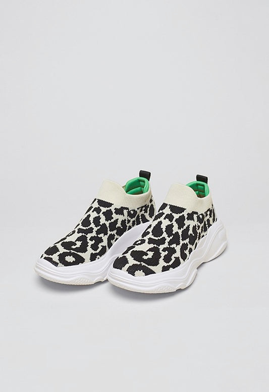 Tênis knit Slip On Animal Print Onça Off White