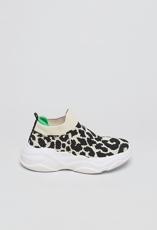 Tênis knit Slip On Animal Print Onça Off White