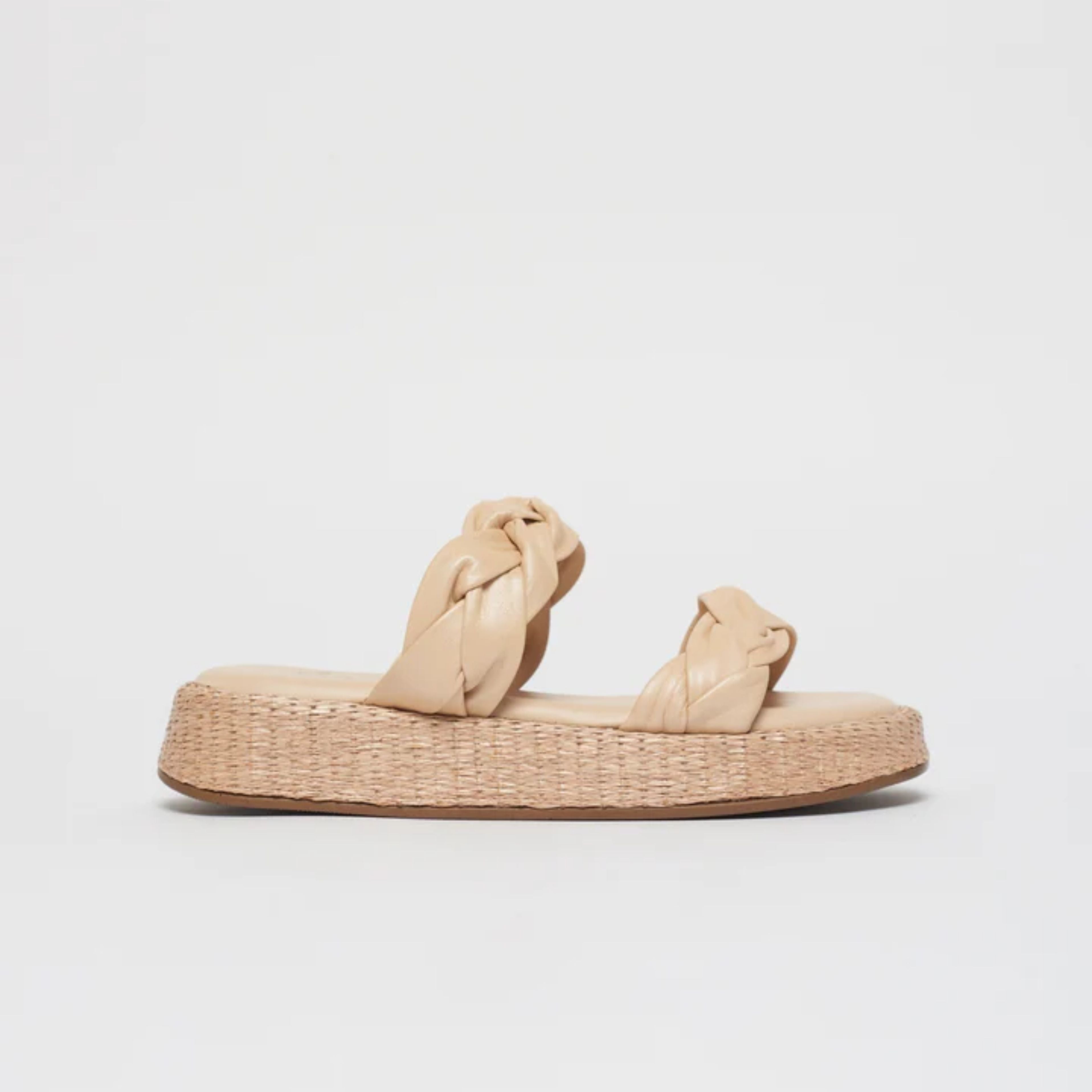 Anabela Flatform Couro Bela Natural