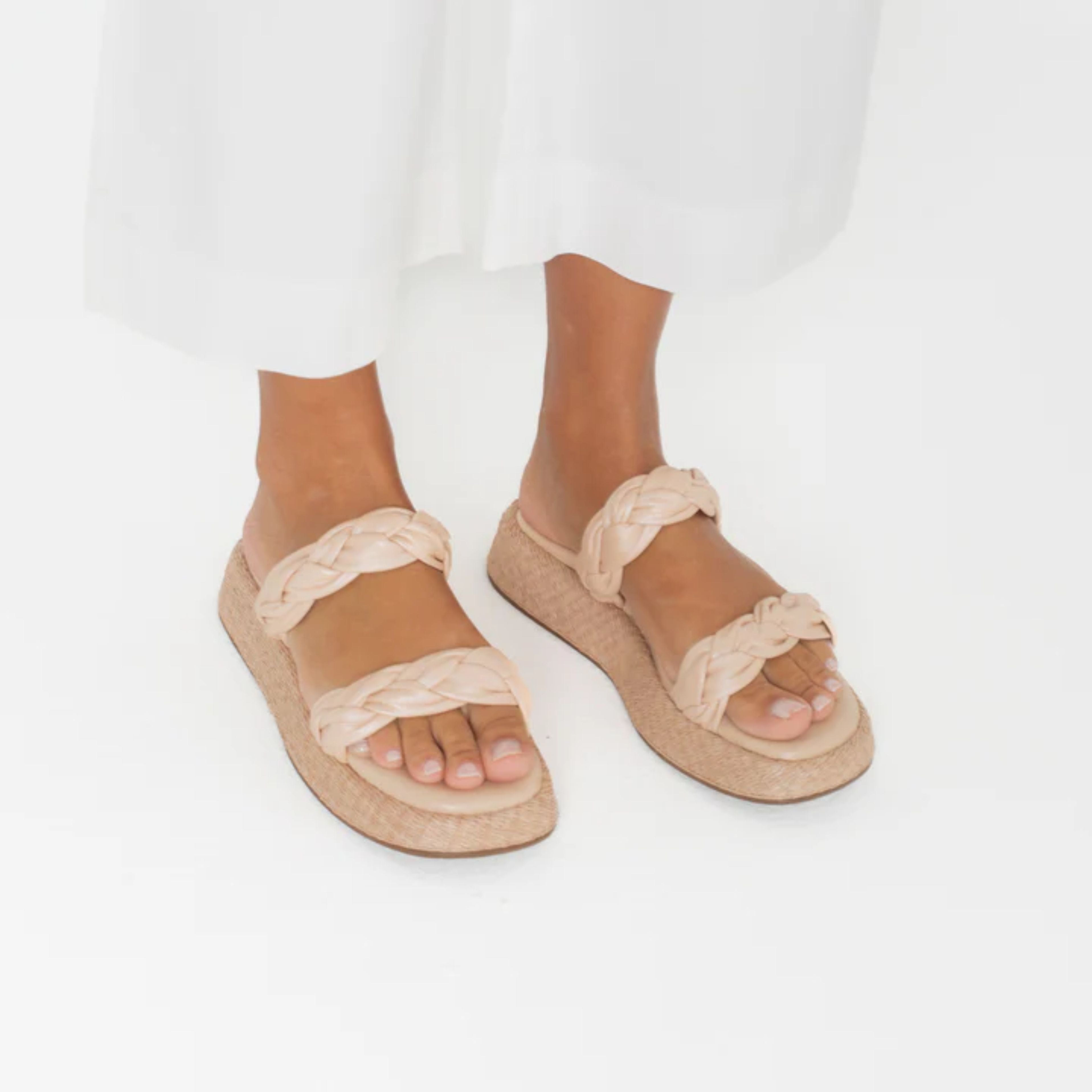 Anabela Flatform Couro Bela Natural