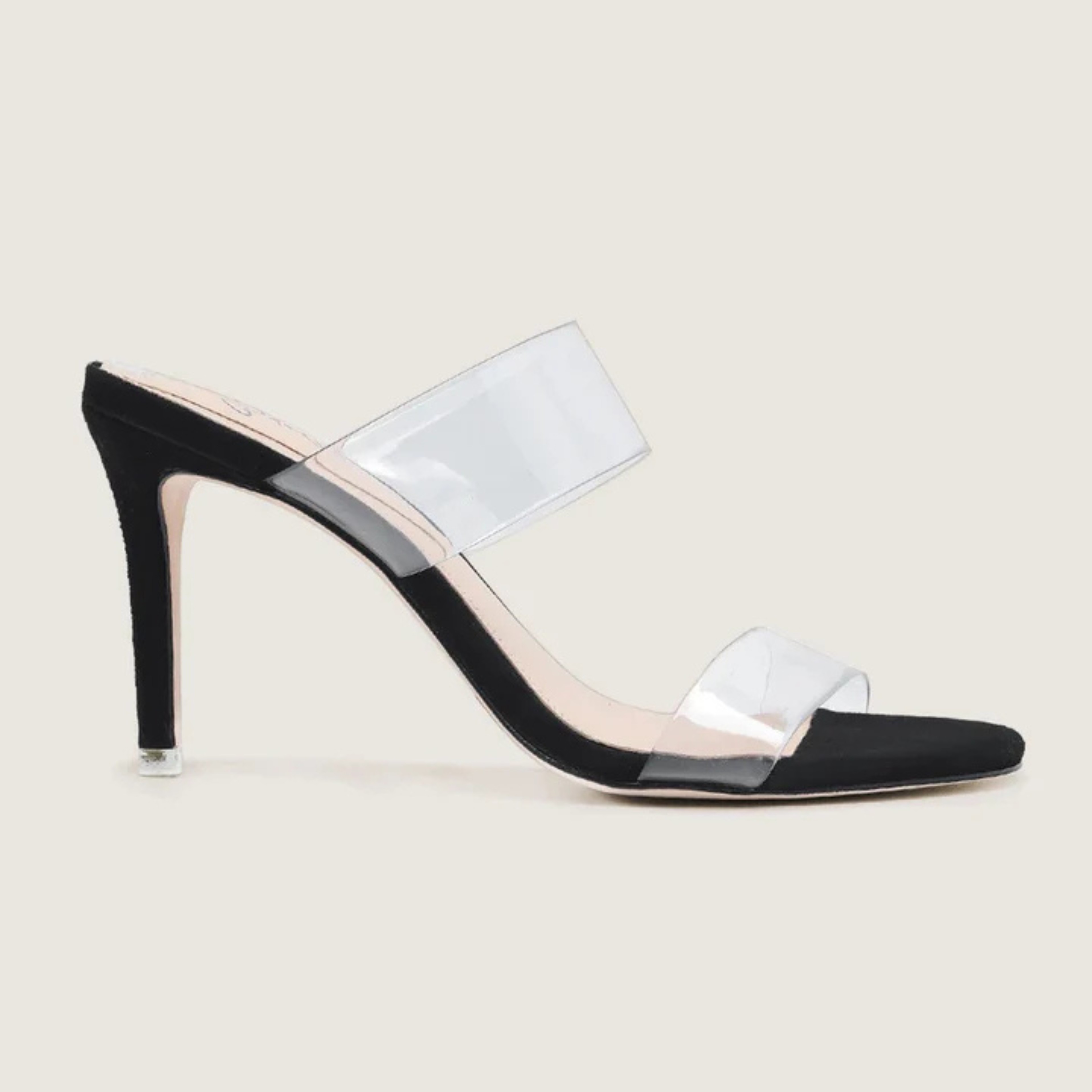 Sandália Mule Couro Tiras Transparente Preto