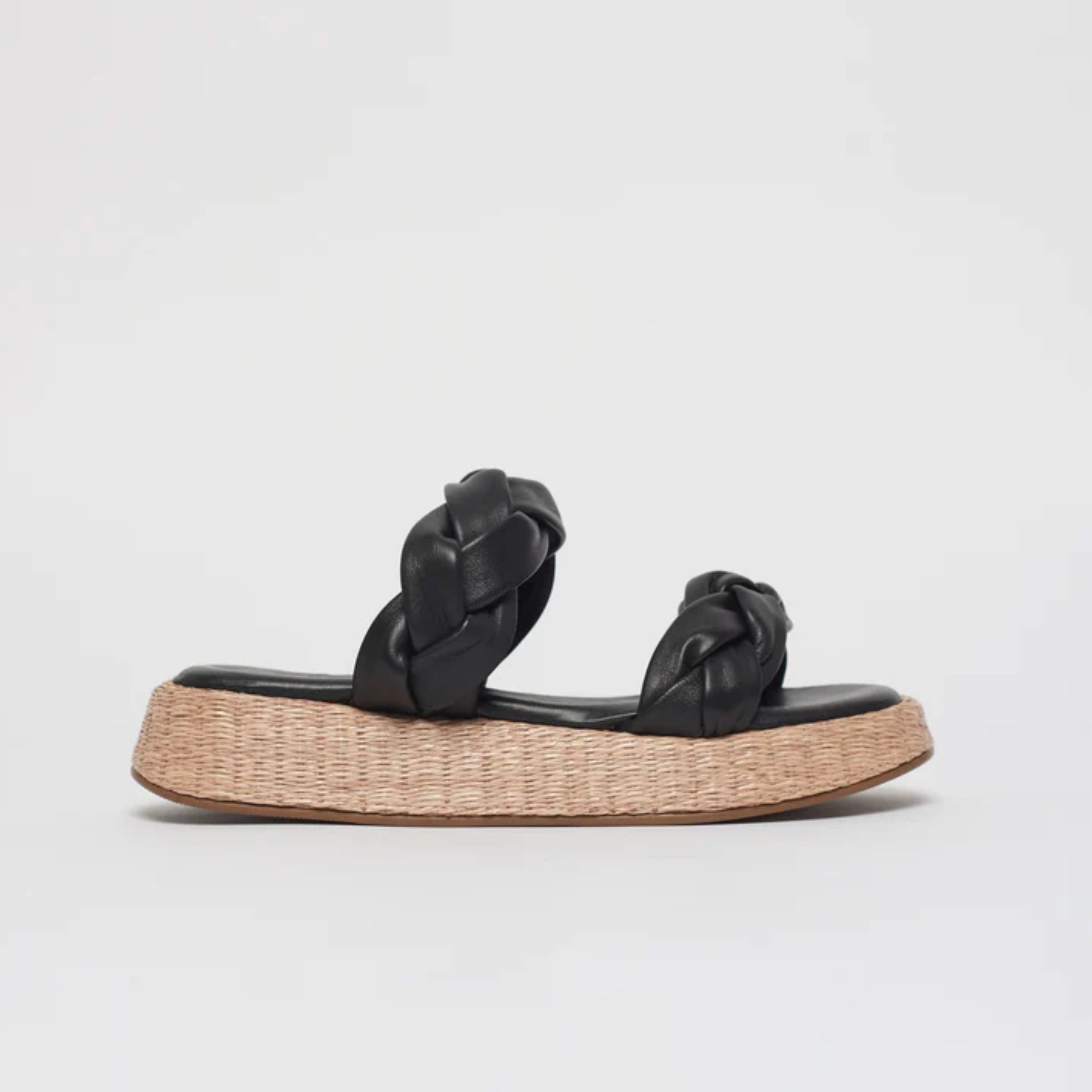 Anabela Flatform Couro Bela Preto