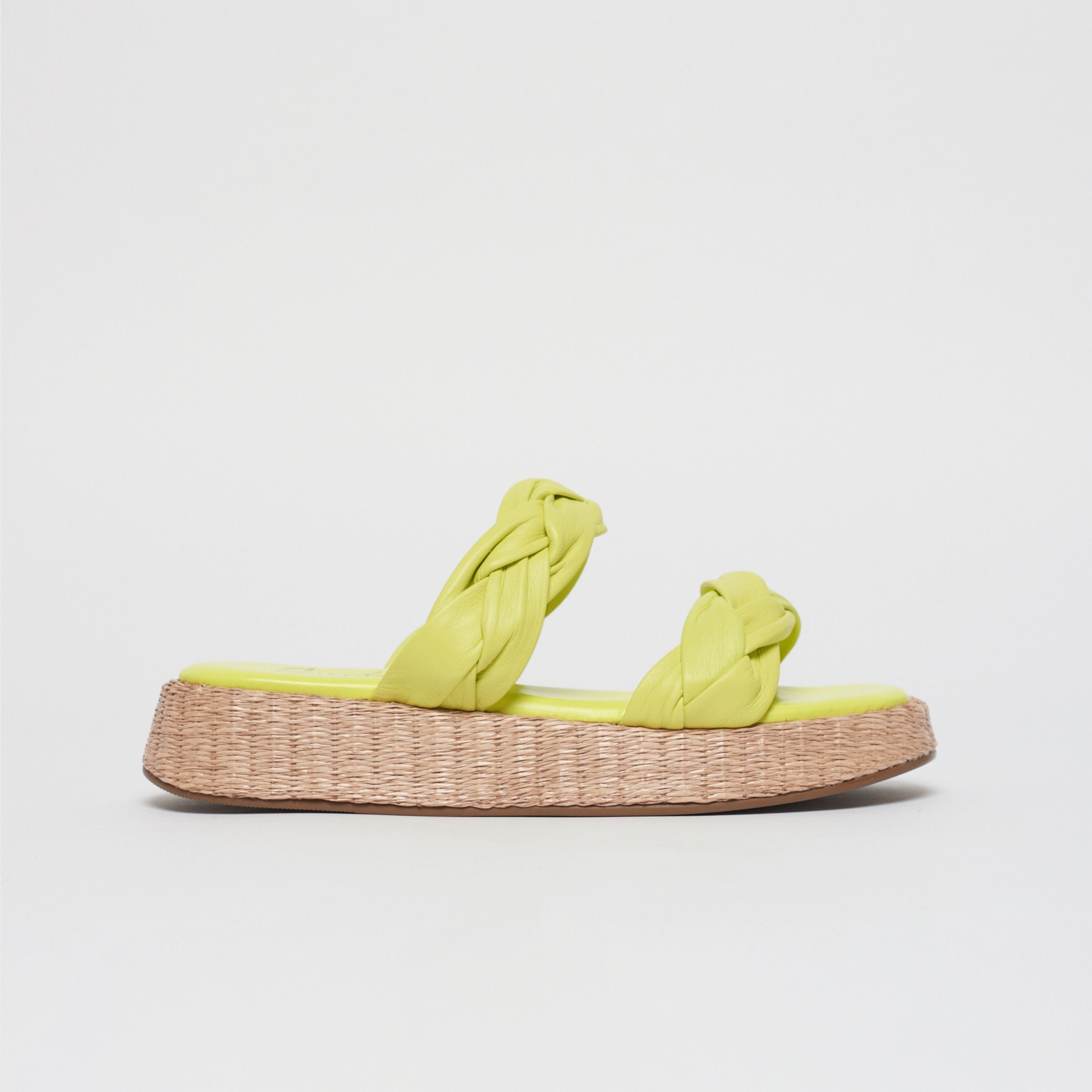 Anabela Flatform Couro Bela Amarelo Citron