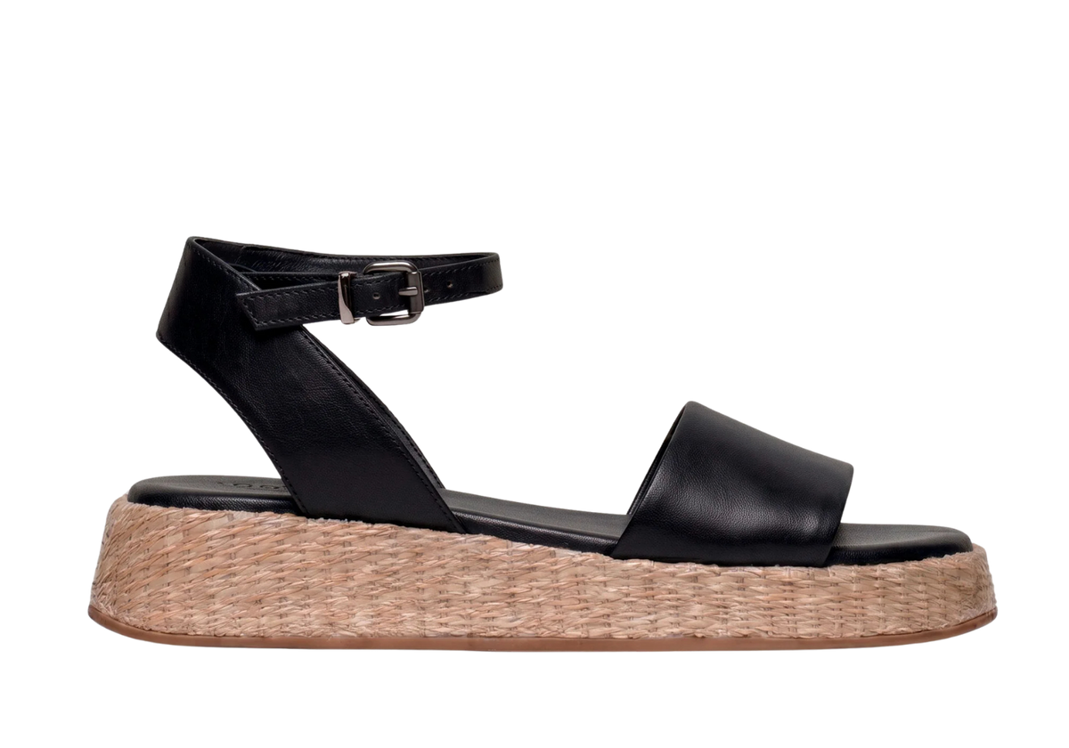 Anabela Flatform Couro Ana Preto