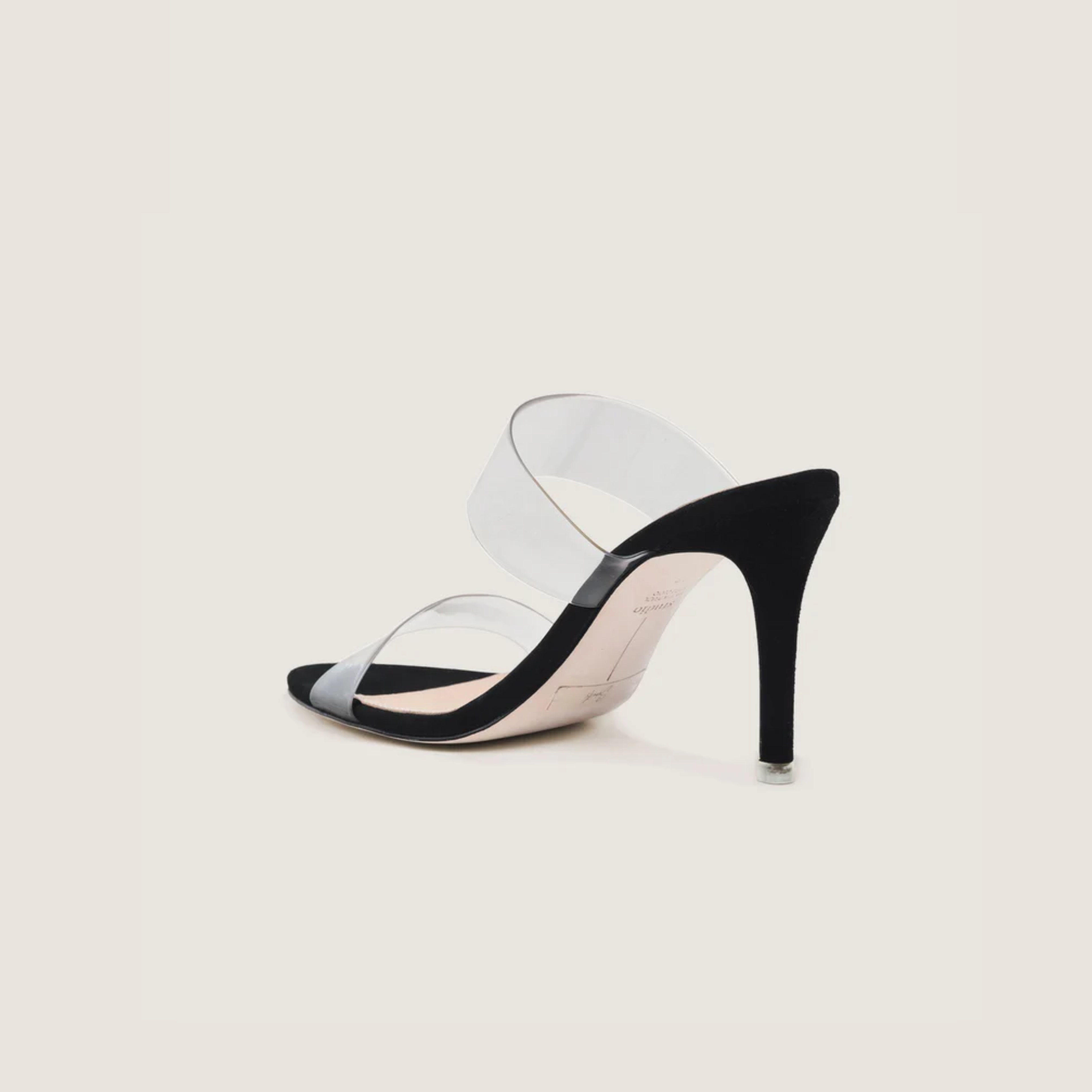 Sandália Mule Couro Tiras Transparente Preto