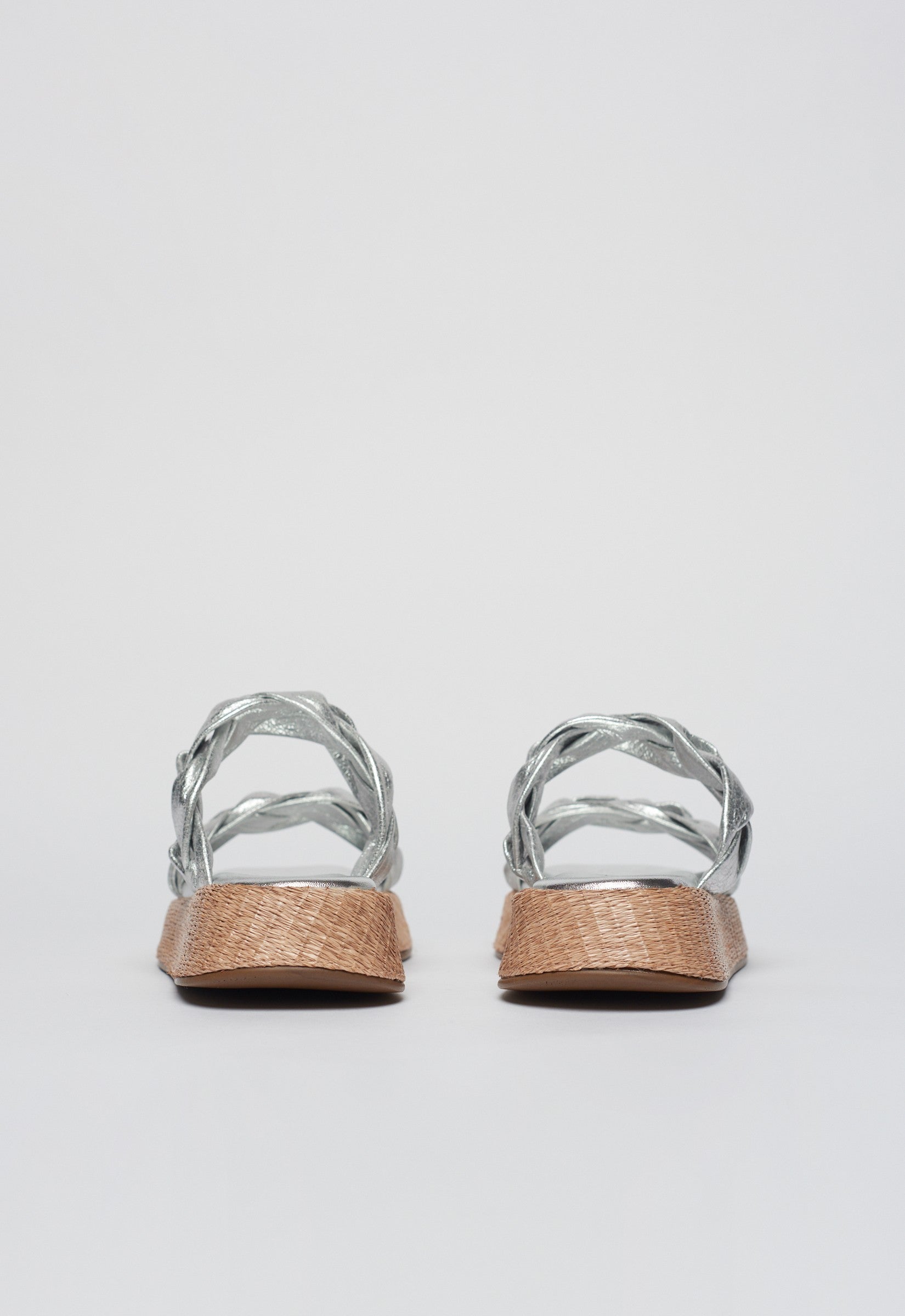 Anabela Flatform Couro Bela Prata